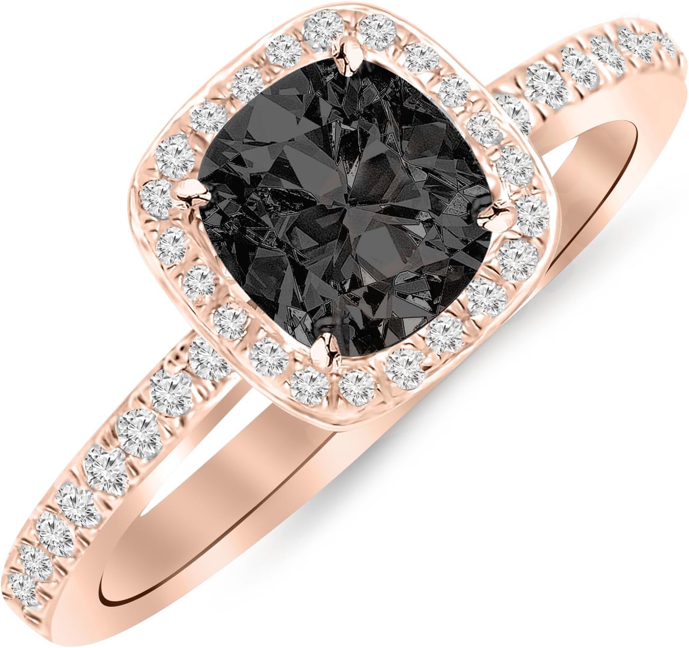 Houston Diamond District 1.25 to 2.25 Carat Classic Halo Style Cushion Shape Diamond Engagement Ring with a Black Diamond Center (Heirloom Quality)