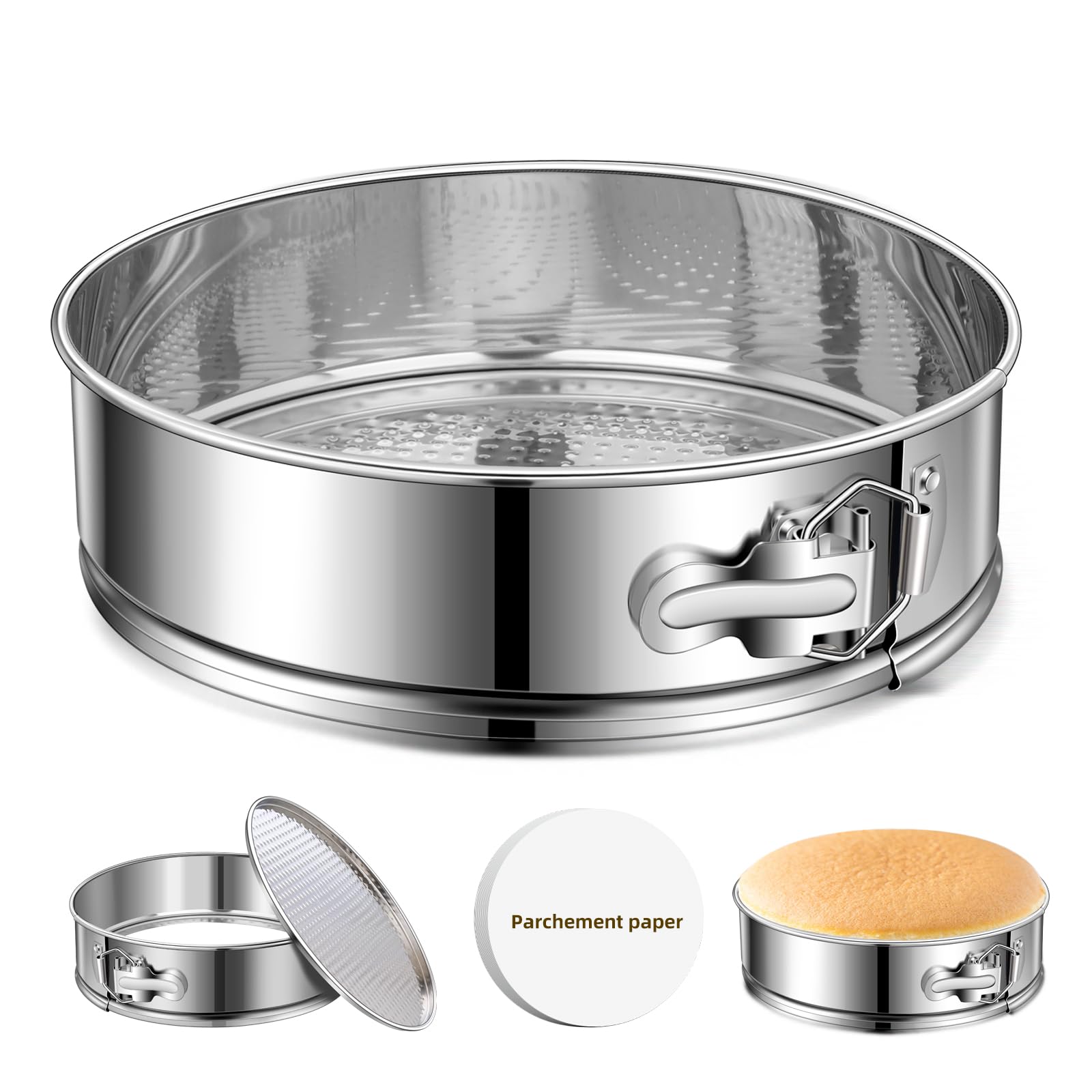 Molde desmontable para tartas de 22,8 cm, de acero inoxidable, molde redondo antiadherente con parte inferior extraíble, molde para tartas para hornear pastelería
