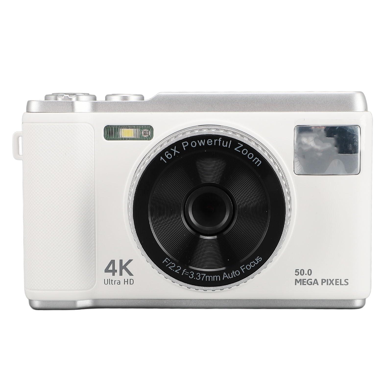 Aparat cyfrowy 4K, 50 MP, ekran 2,8 cala, autofokus, kamera do vlogowania, nagrywanie wideo Ultra HD, błyskowa LED, akumulator dla studentów, początkujących (biały)