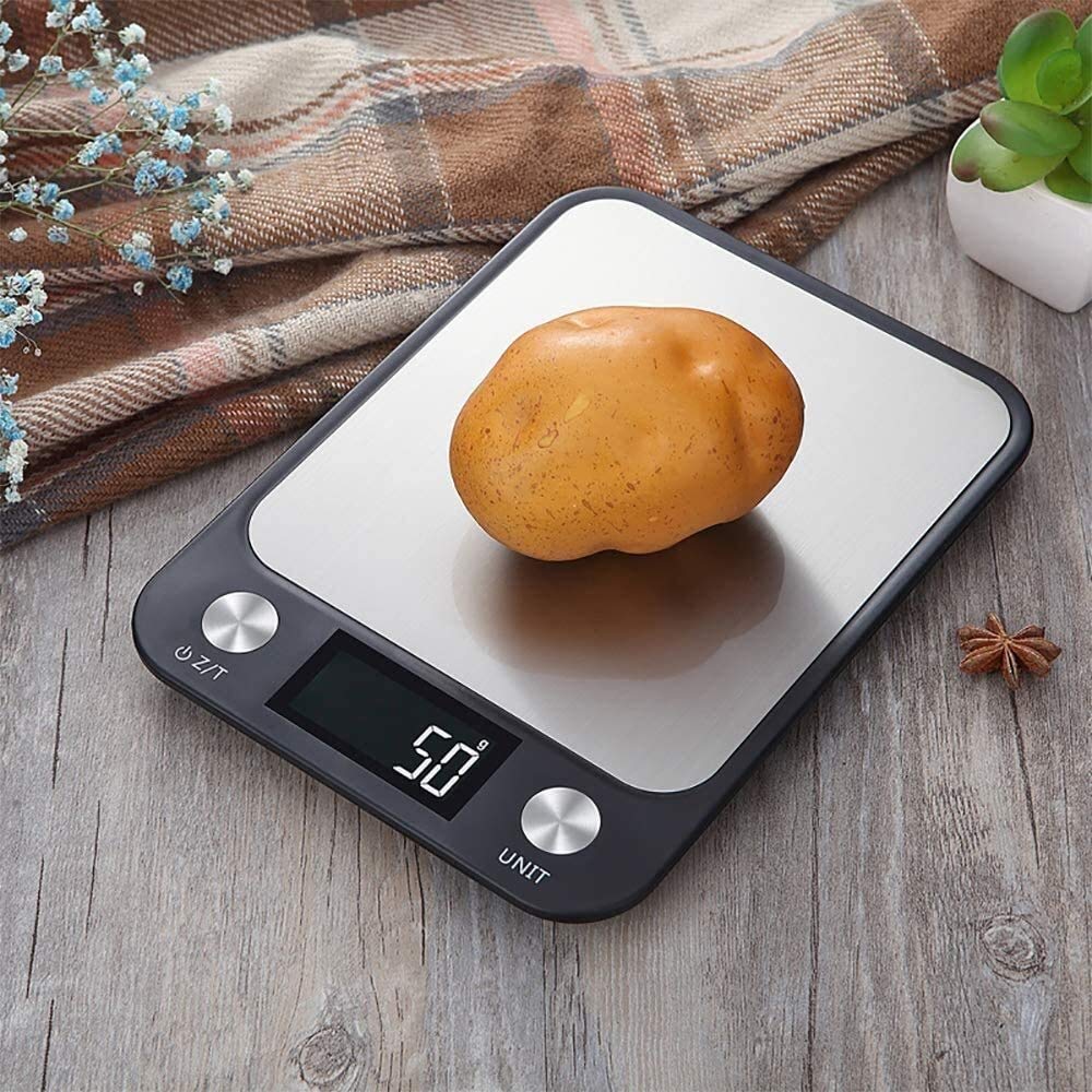 Báscula de Cocina Digital para Cocina y joyería, diseño Delgado, Pantalla LCD retroiluminada, función de Tara, 7 Unidades.