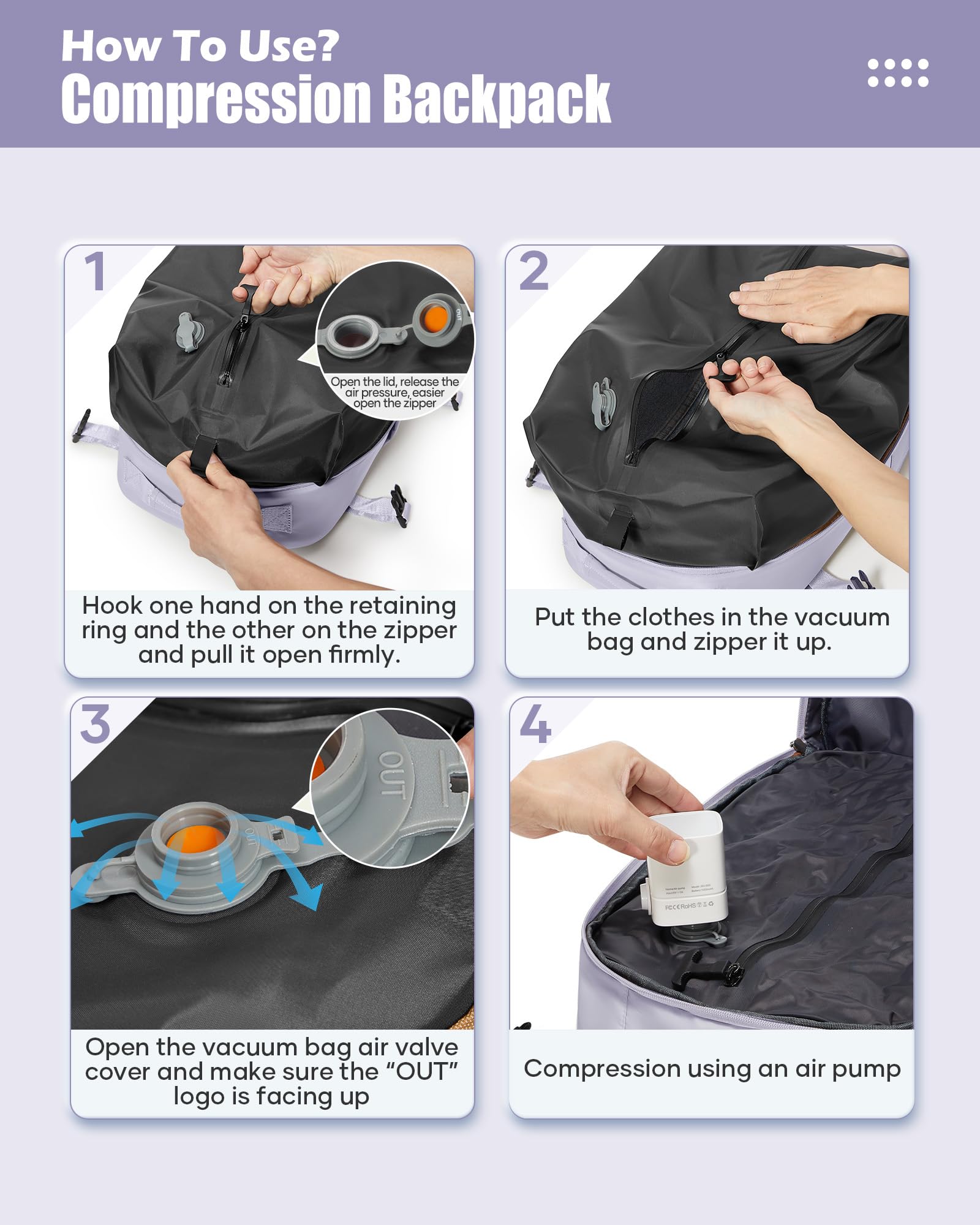SZLX Vakuum Rucksack Handgepäck Damen, Airbag Rucksack Vakuum mit Vakuumsystem für Reisen, Ryanair Vacuum Reiserucksack mit Pumpe Wasserdicht Herren Vakuumkoffer