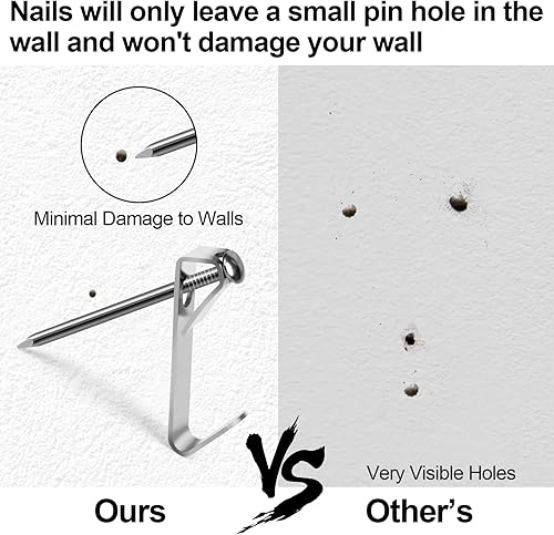 Miniatura 4 de Kit de 184 piezas para colgar cuadros, 20 libras, 30 libras y 50 libras, ganchos metálicos para colgar cuadros con clavos, en paneles de yeso, pared