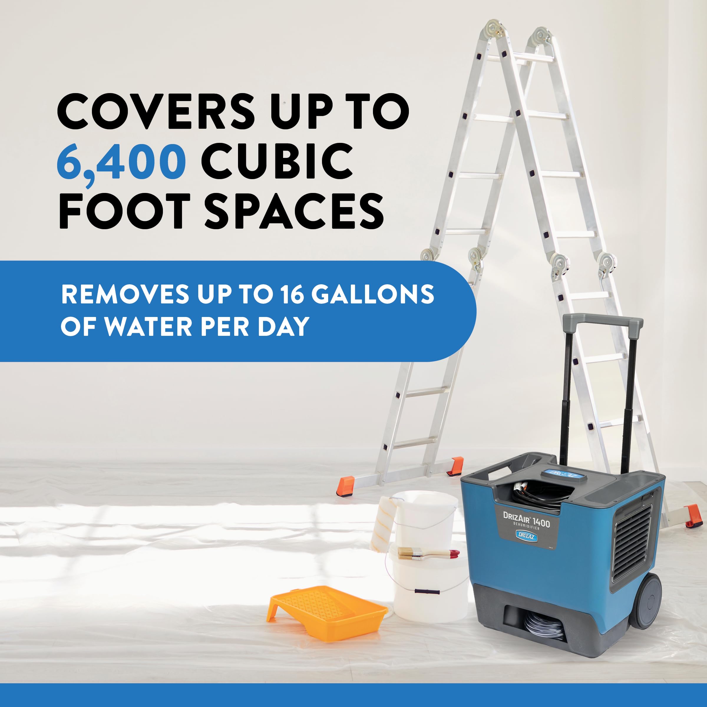 Dri-Eaz DrizAir 1400 Commercial Dehumidifier with Pump, 129 Pints, Industrial, Portable Dehumidifier for Up to 6400 Cu Ft