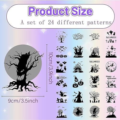 Miniatura 2 de CREATCABIN 24 piezas de siluetas de Halloween, decoración de tarros de albañil, farol de bruja, recortes láser, decoraciones de plástico para