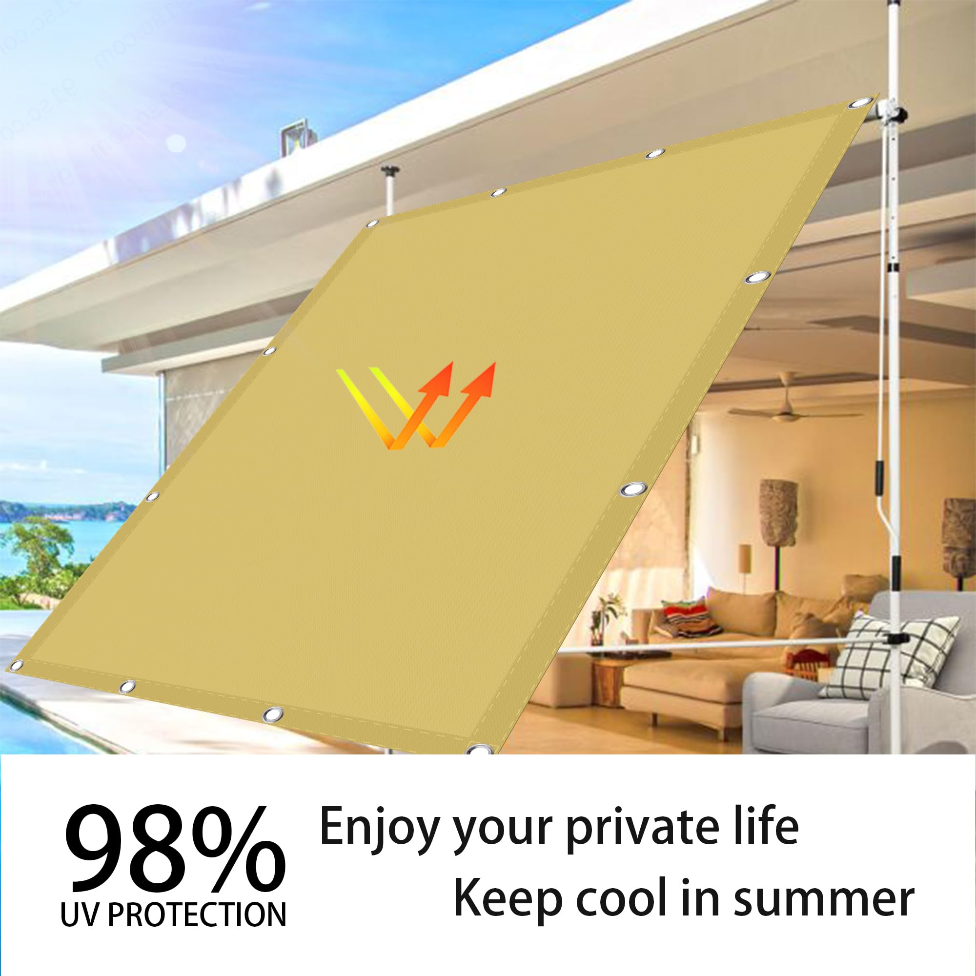 Wodoodporny Żagiel Przeciwsłoneczny 90 x 800 cm Prostokąt 98% Filtr Przeciwsłoneczny UV Wytrzymała Osłona Przeciwsłoneczna Z Linami I Przelotką Na Plażę Ogrodową Patio, Kolor ciemnoszary