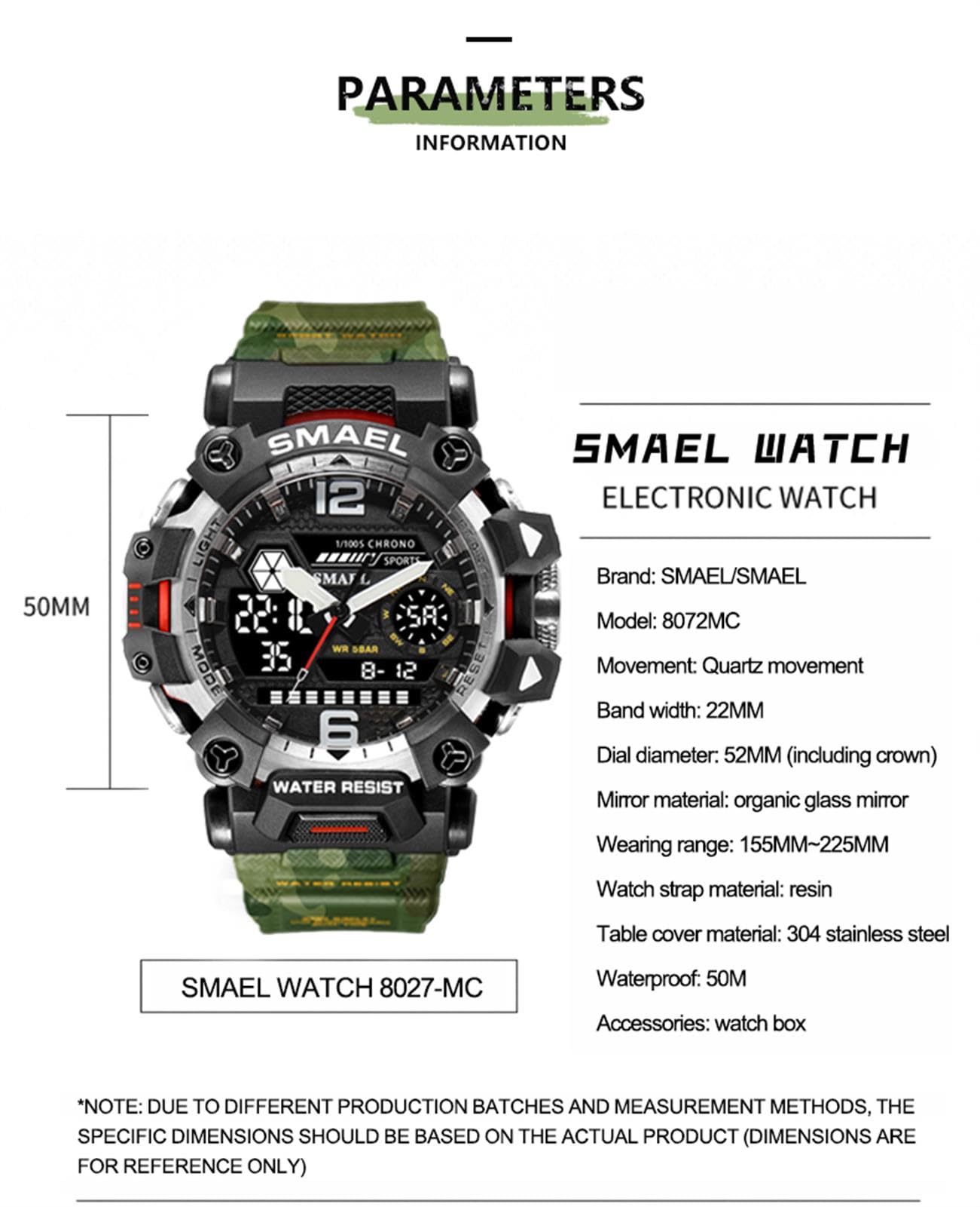 Montre Homme Numérique Analogique Sport Grand Visage Montres Homme Militaire Chronomètre 50M Etanche Multifonctionnel Montre
