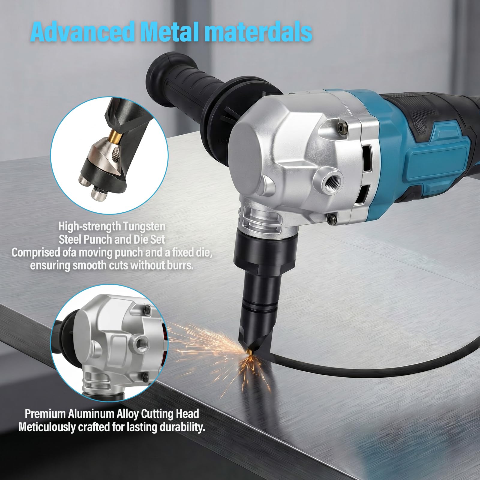 Blechknabber, Akkubetriebener Metallknabber Kompatibel mit Makita 18v Max Akku, Akku Knabber, Blechnibbler Aufsatz, 1900SPM, 950W, 3 Stufige Bürstenlose Elektro-Metallschere Blechknabber
