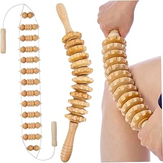 Wooden Massage Roller, 2pcs 360° Turn Smoothly Curved Muscle Roller with Back Massage Roller Rope, Wooden Massage Tools for Body Shaping, Muscle Pain Relief