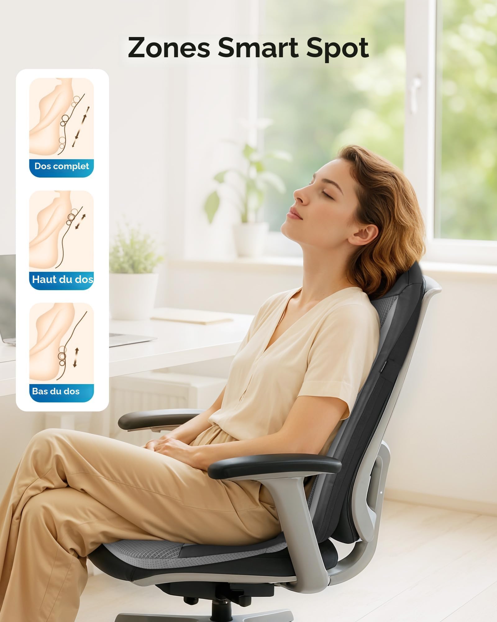 COMFIER Fauteuil massant et Siege massant avec Chauffante - Appareil de Massage Dos, Nuque et Hanches Shiatsu, Pétrissage Profond et Vibrations pour Bureau et Domicile