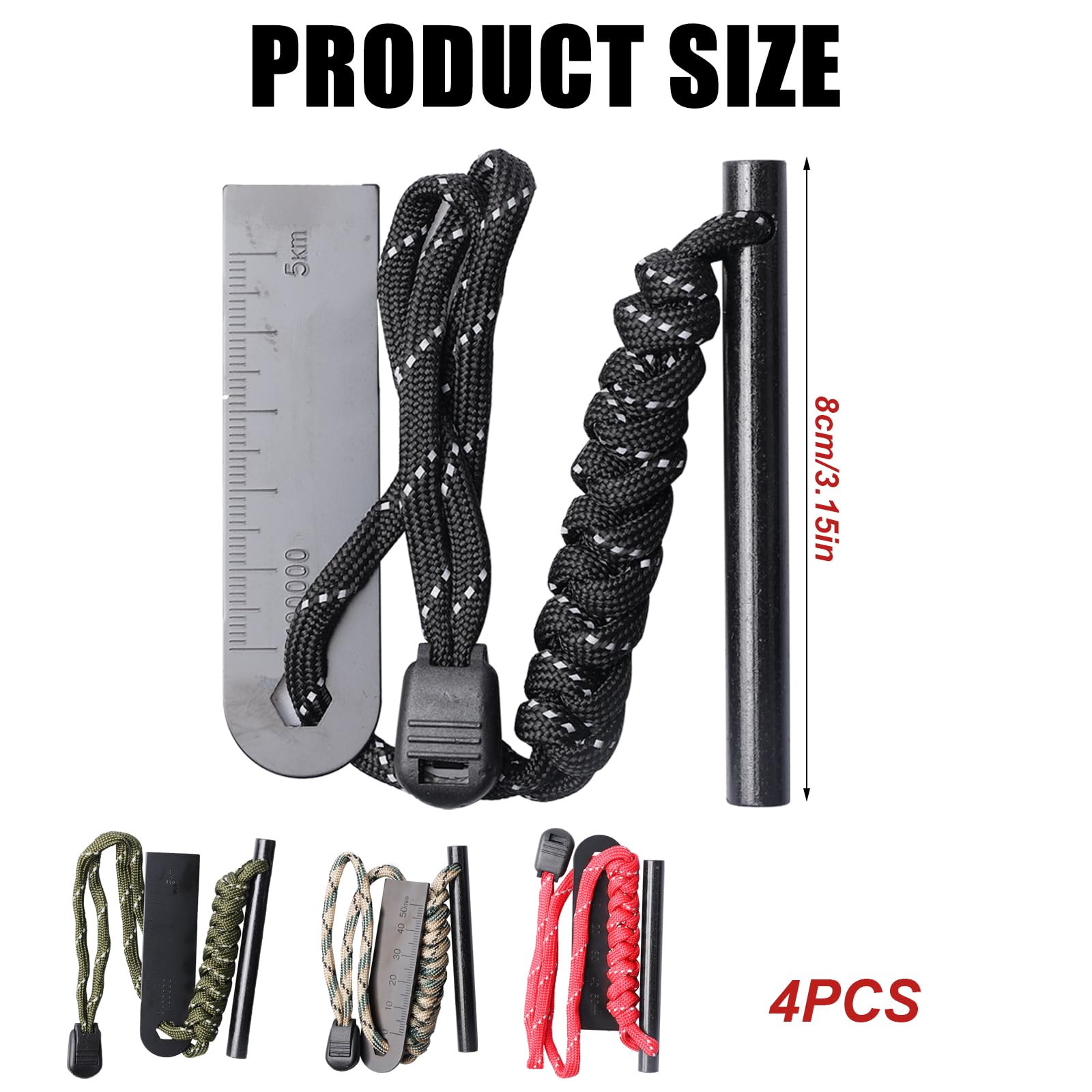 Acero para fuego: pedernal de supervivencia con paracord, iniciador de fuego para camping