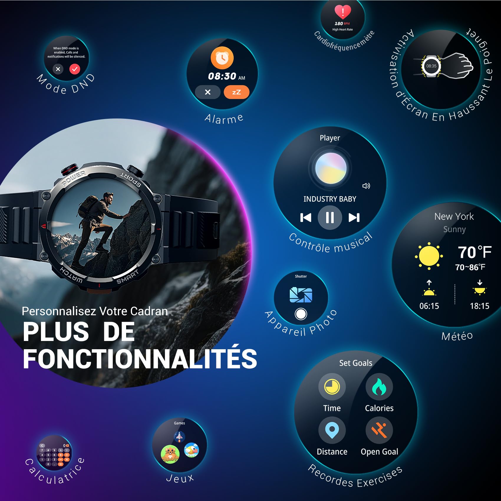 Blackview Montre Connectée Homme, Illumination,Batterie 100 Jours, Écran Tacile 1.45" TFT, Appel Bluetooth, Cardiofréquence, Analyse Sommeil, 100+ Modes Sport,Étanche IP68, pour iOS Android