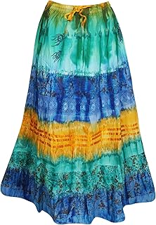Mogul Interior Women's Maxi Skirt Tie Dye Green Boho Chic Skirts S/M