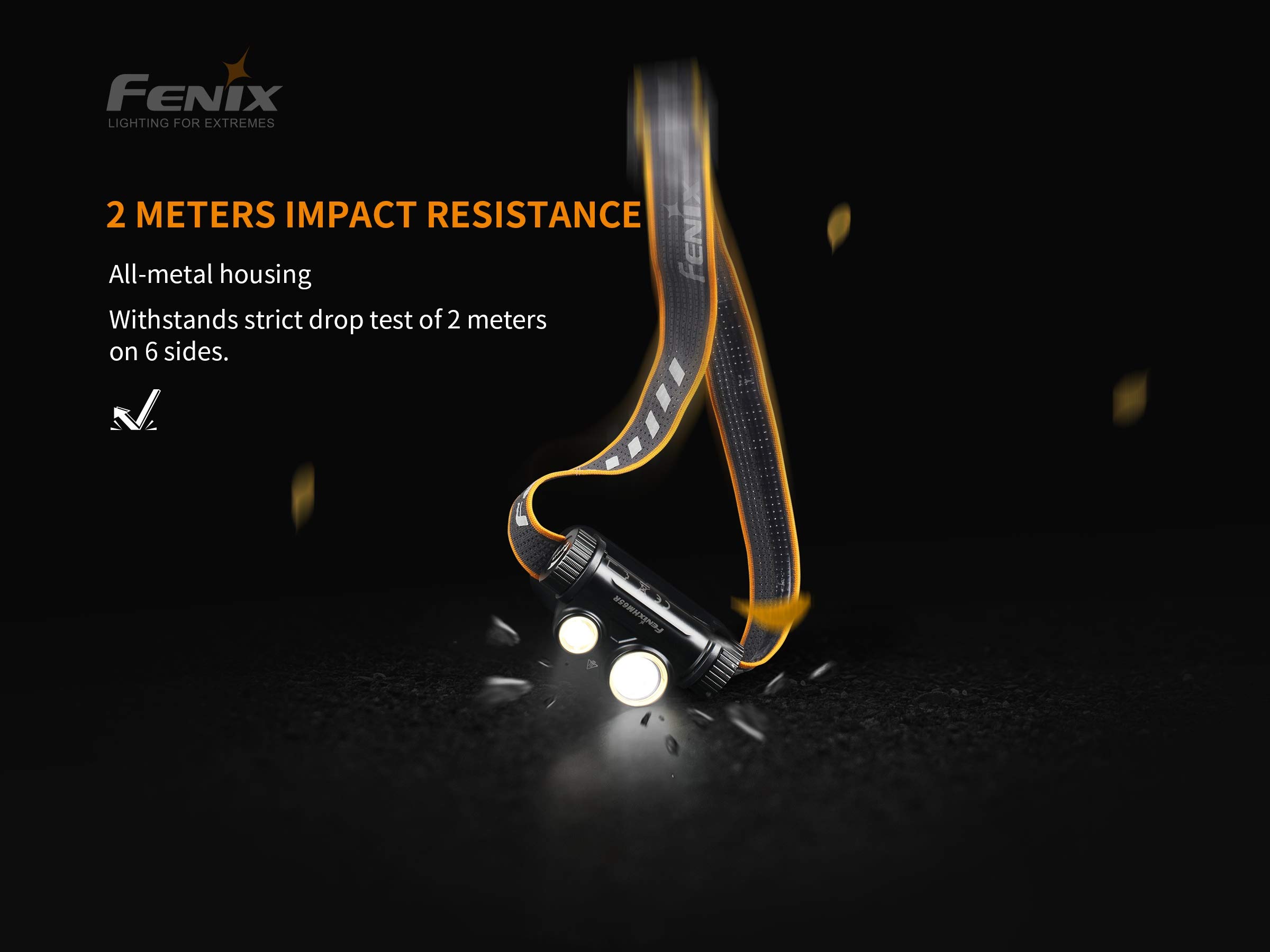 FENIX HM65R LED Stirnlampe, maximal 1.000 Lumen Strahler und 400 Lumen Flutlicht, wasserdichte Stirnlampe, wiederaufladbar über USB-C, geeignet für Trailrunning, Schneebergsteigen, Nachtradfahren