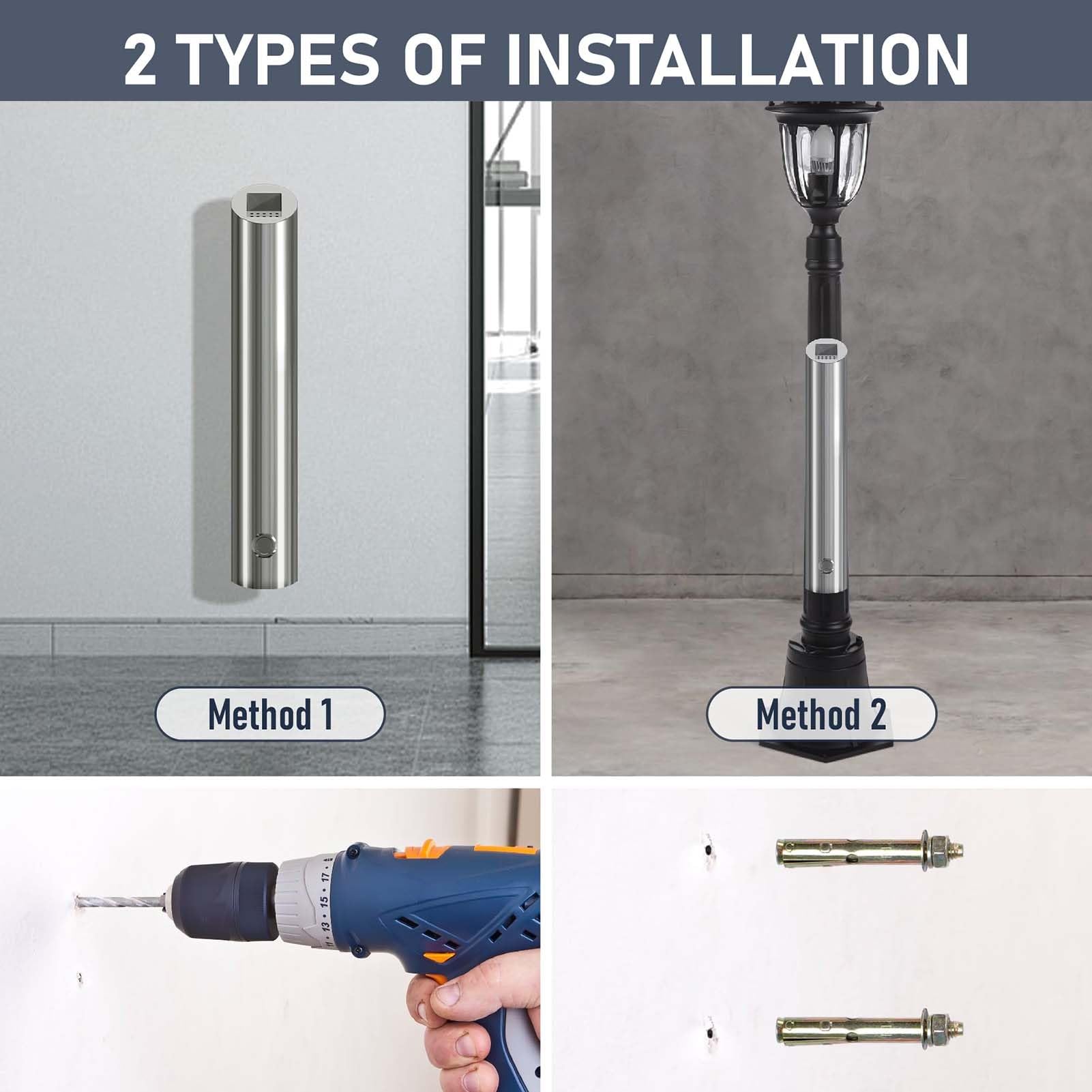 Cenicero montado en la pared, contenedor de residuos de acero inoxidable para exteriores, soporte para colillas de cigarrillos de 1,8 L con llave, contenedor de ceniza de pie para cigarrillos