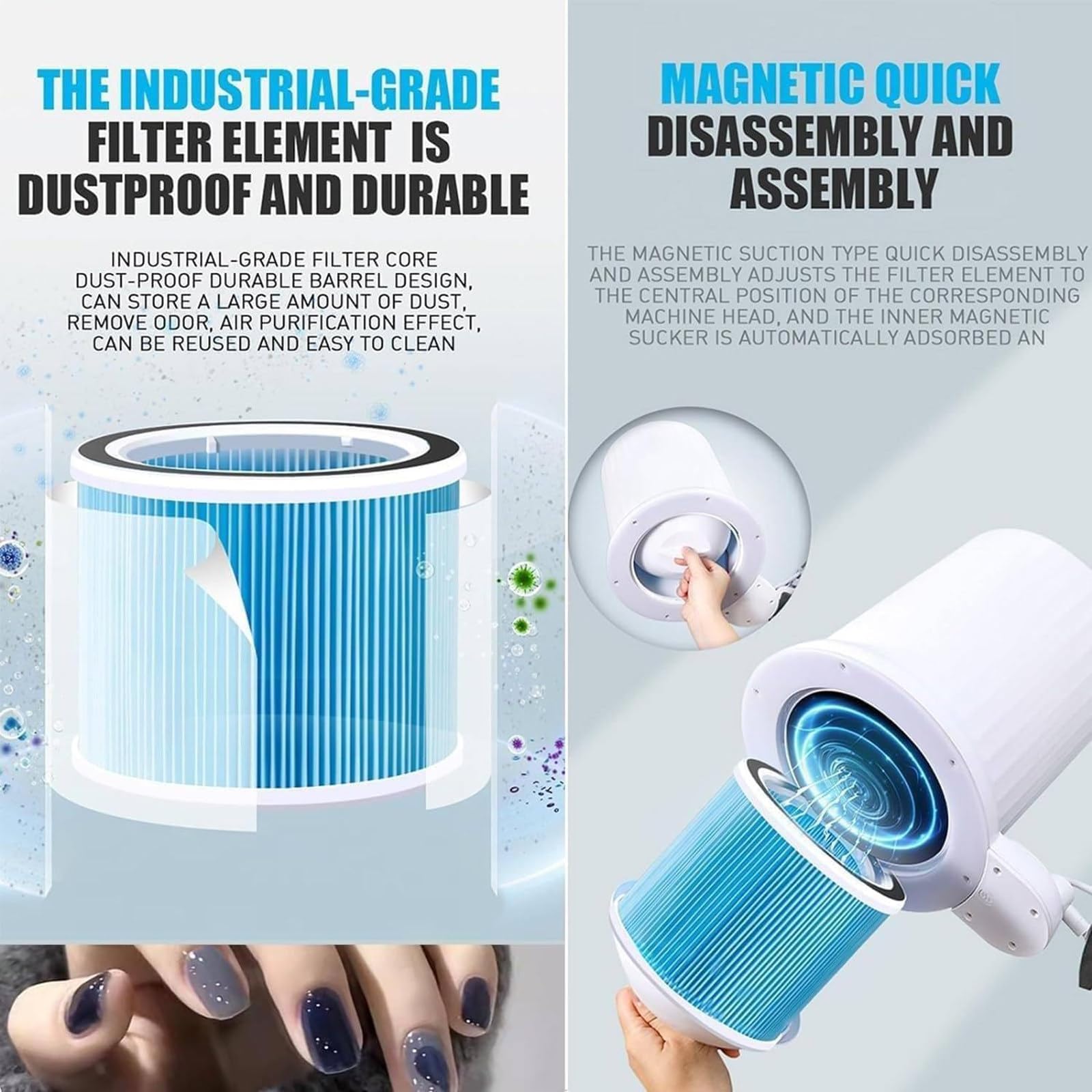 Aspirapolvere Professionale da Tavolo per Unghie da 80W, Aspirazione Potente, con Filtro Riutilizzabile, 10 velocità, con Luce LED (modalità Luce/Luminosità Regolabile)