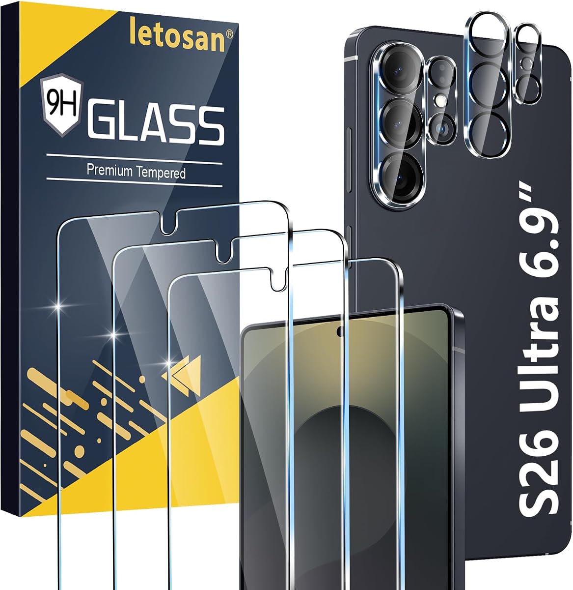 [3+2 Pack] Glass Screen Protector for Samsung Galaxy S26 Ultra 5G, 9H Tempered Glass, Ultrasonic Fingerprint Compatible,HD Clear Case Friendly for Galaxy S26 Ultra Glass Screen Protector