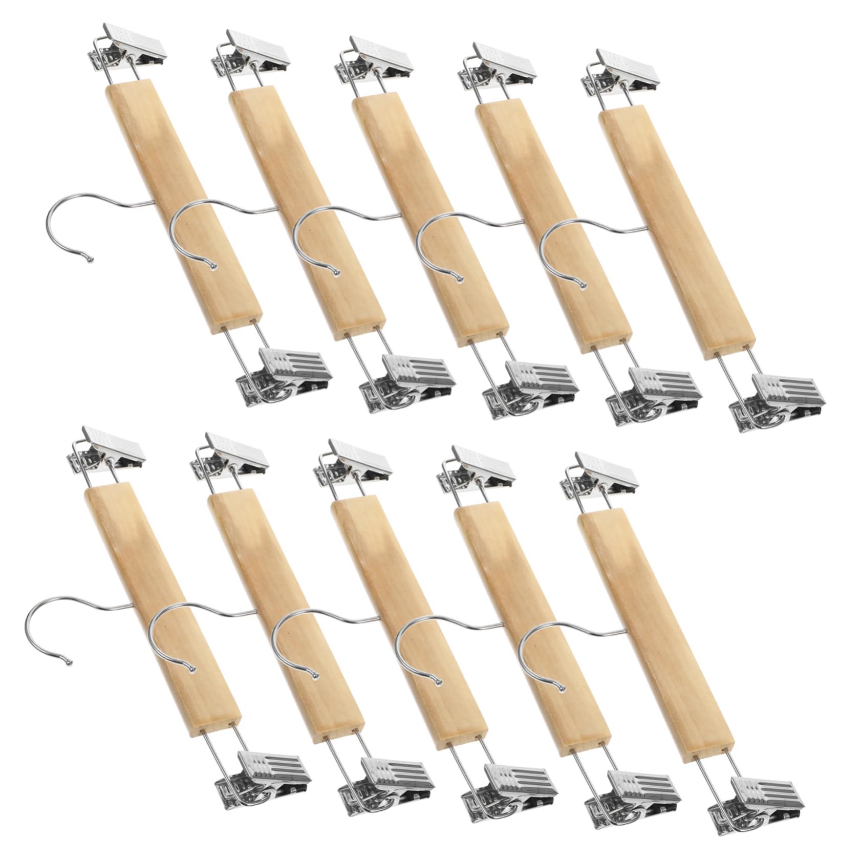 Unomor 10pcs Wooden Skirt Hangers Clips Space-Saving Leggings Hangers for Closet Stainless Steel Pants Clip