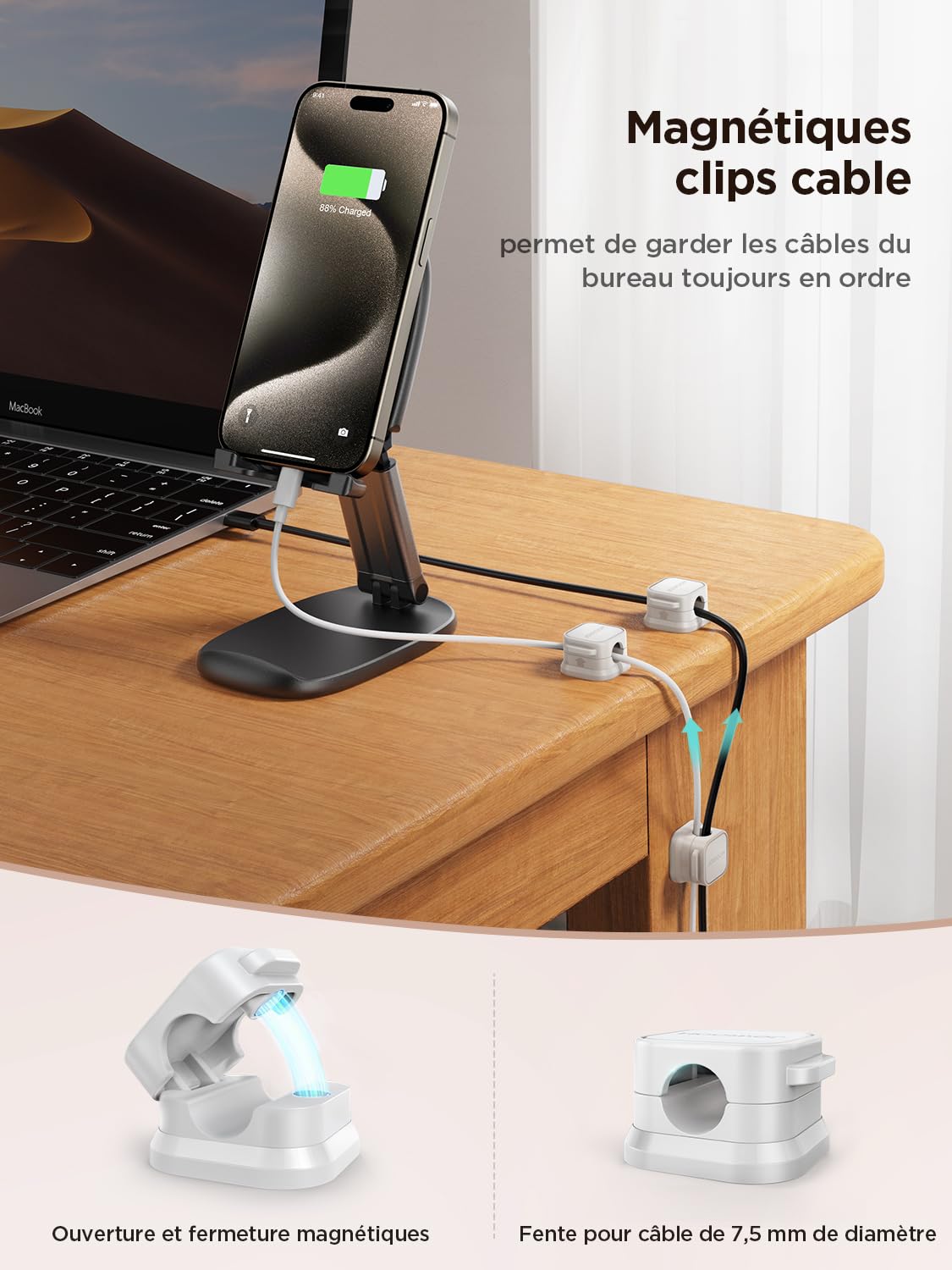 JOYROOM 6 Pack Clips Câble Organisateur de Câbles Magnétique Auto-adhésif Support de Câbles Blanc