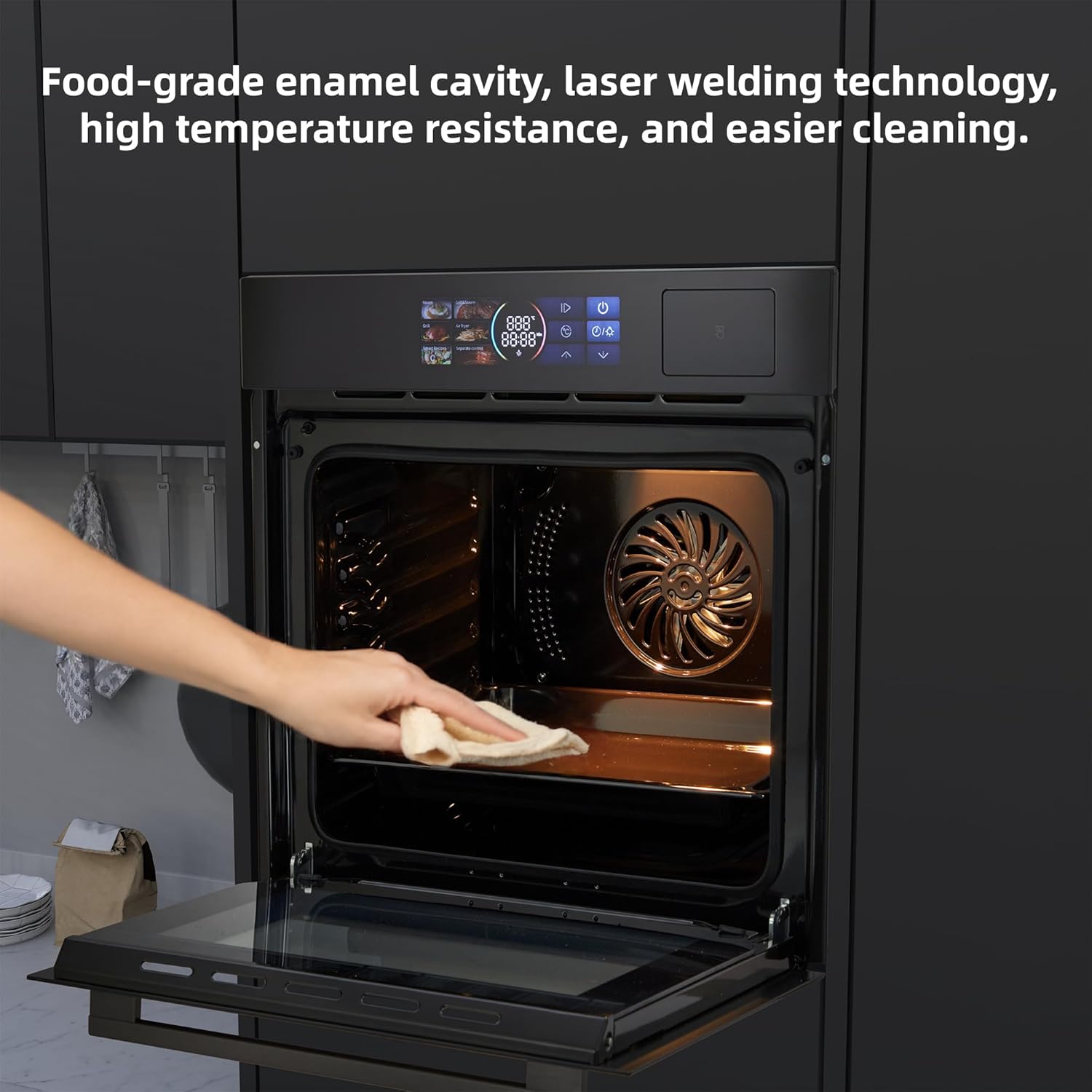 24 Inch Built-In Convection Steam Oven with Air Fry Function | 2.5 Cu Ft Large Capacity | 3000W Powerful Heating | 8 Cooking Modes, 108 Smart Recipes | Touch Screen Display | Stainless Steel Black