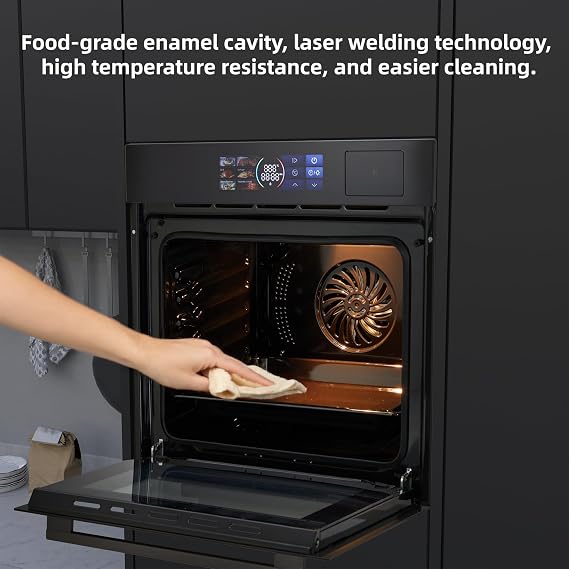 24 Inch Built-In Convection Steam Oven with Air Fry Function | 2.5 Cu Ft Large Capacity | 3000W Powerful Heating | 8 Cooking Modes, 108 Smart Recipes | Touch Screen Display | Stainless Steel Black