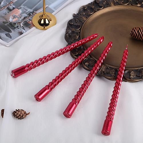 Miniatura 7 de Kemladio 4 velas cónicas rojas de 10 pulgadas, velas cónicas sin perfume 8 horas, palitos de vela largos, velas de cena, palitos de velas altas,