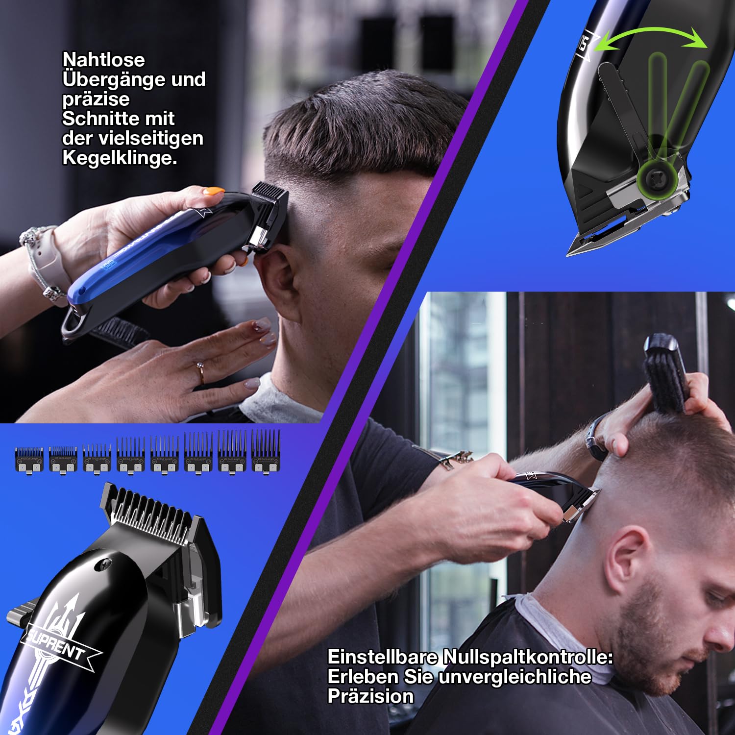 SUPRENT Haarschneidemaschine Profi-Haarschneider Herren | Langhaarschneider mit Keramik-Kegelklinge, Bartschneider Clipper Kabelloses Geschenke für Männer, Wiederaufladbar-Blau