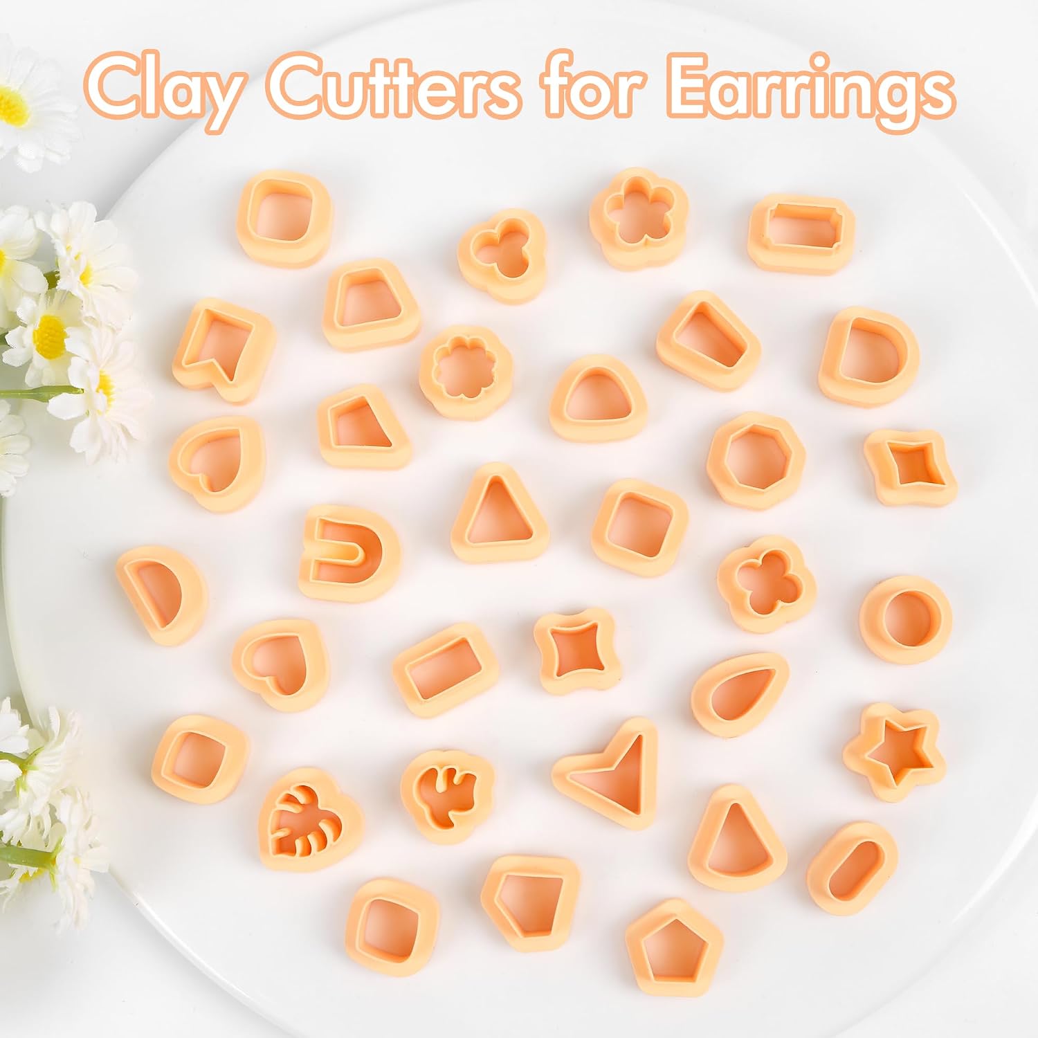 Puocaon Small Polymer Clay Cutters - 34 Shapes Stud Earring Clay Cutters Heart Diamond Monstera Circle