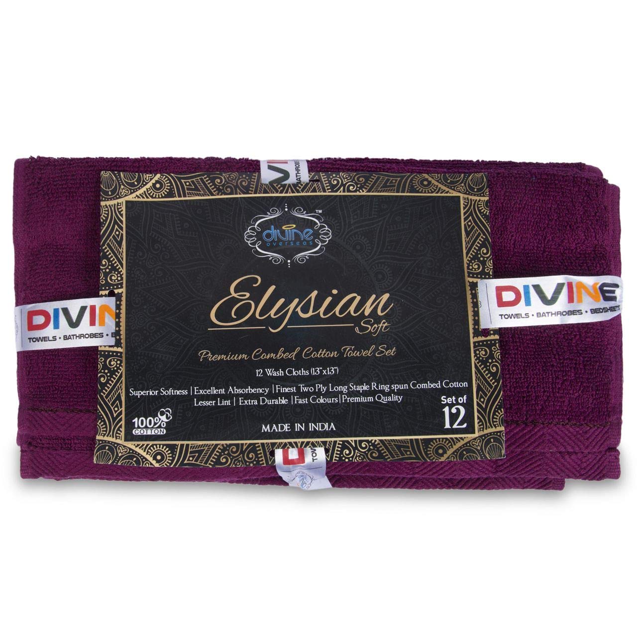 Divine Overseas Double Ply Cotton Yarn, Soft, Extra Absorbent & Durable, Quick-Dry Face Towel Set (Pack of 12, Cheer Wine) 3