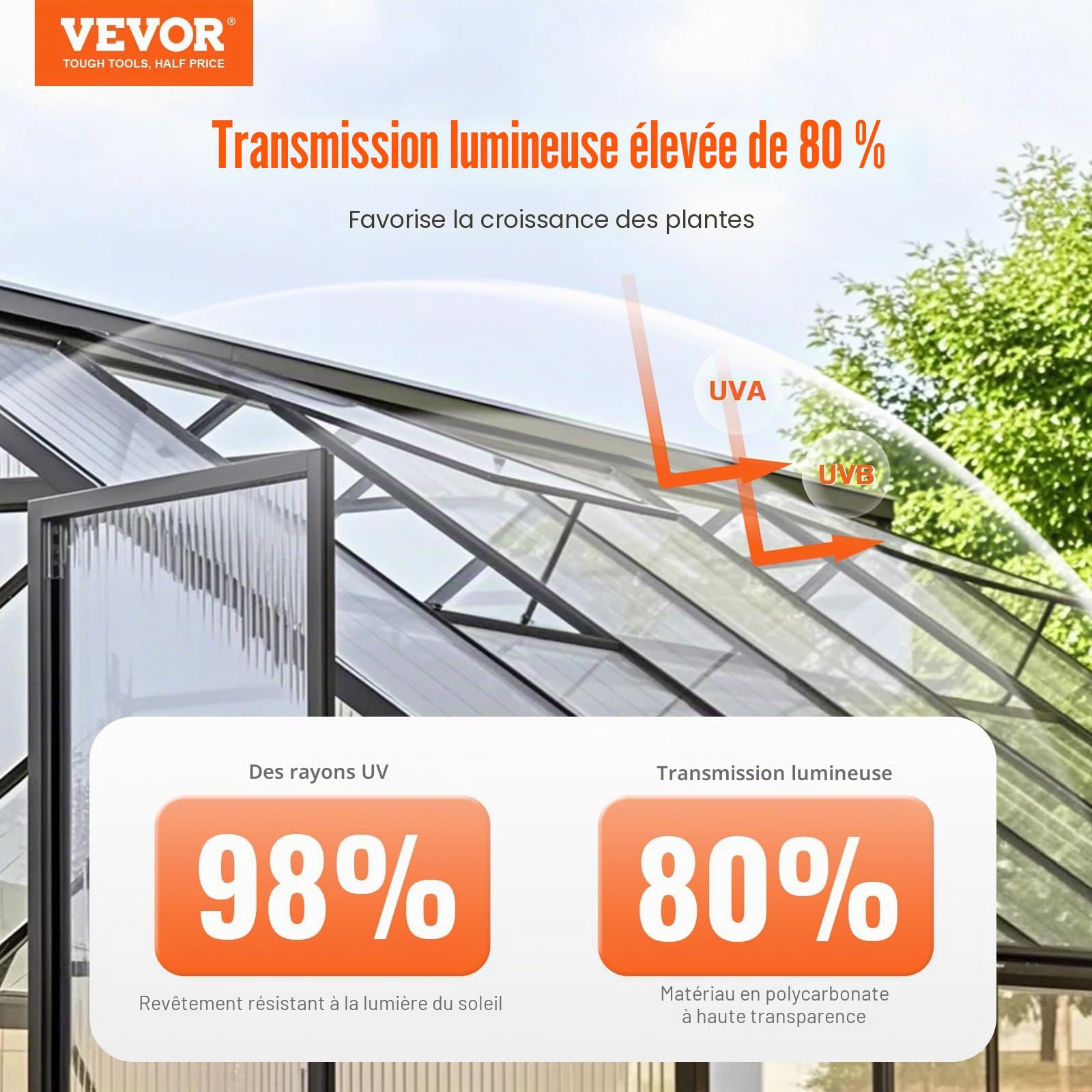 VEVOR Plaque en Polycarbonate, 1210x605x4 mm, Panneaux de Toit en Feuilles, Lot de 14, Toiture Plastique Ondulé Imperméable, Protection Contre UV, Transparent, Résistant aux Chocs, pour Serre, Jardin