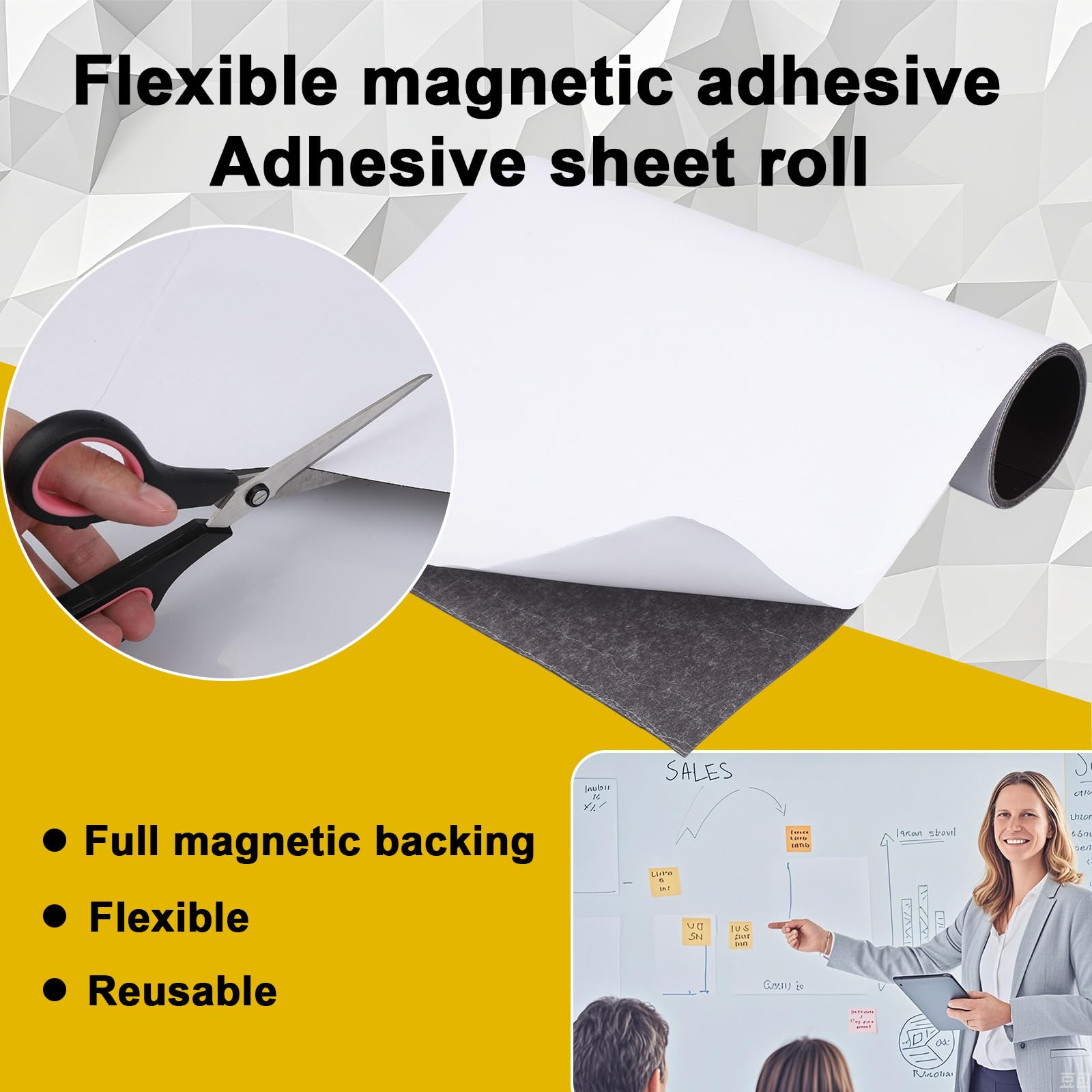 BOXOB Magnetfolie Rolle, 150x30cm Extra Groß Selbstklebende Magnetfolie Schneidbar Flexibel Schwarz-Weiße Oberfläche Magnetpapier für Fahrzeuge Bastelprojekte