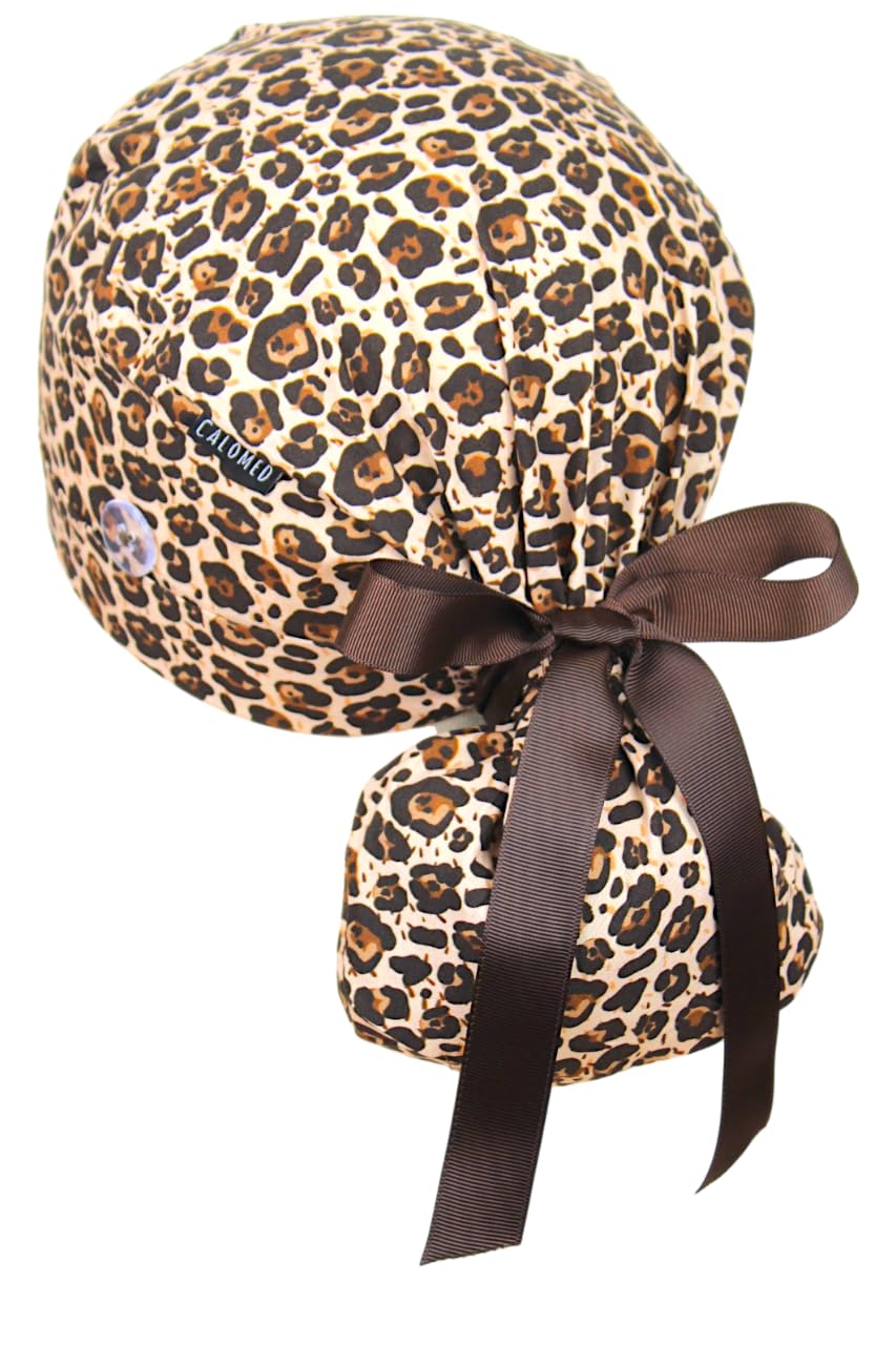 Scrub Cap for Women and Men, Ponytail Scrub Caps, Working Hat, Head Cover with Ribbon Ties and Buttons, Long Hair