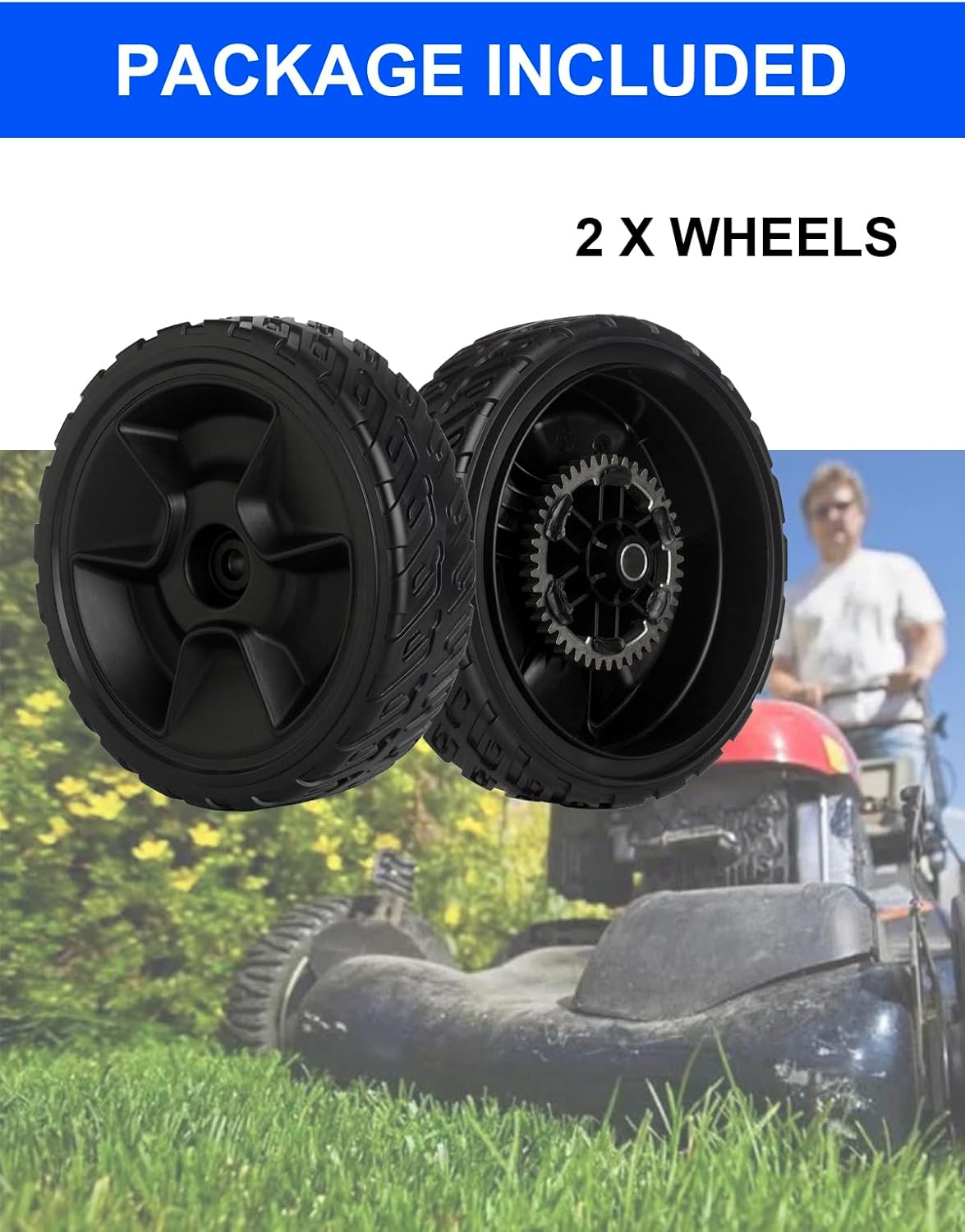 Replacement Lawn Mower Rear Drive Wheels for 42710-VR8-N00ZA - 8" Tires Assebmly Compatible with Honda HRN216 Walk Behind Lawn Mower (Set of 2)