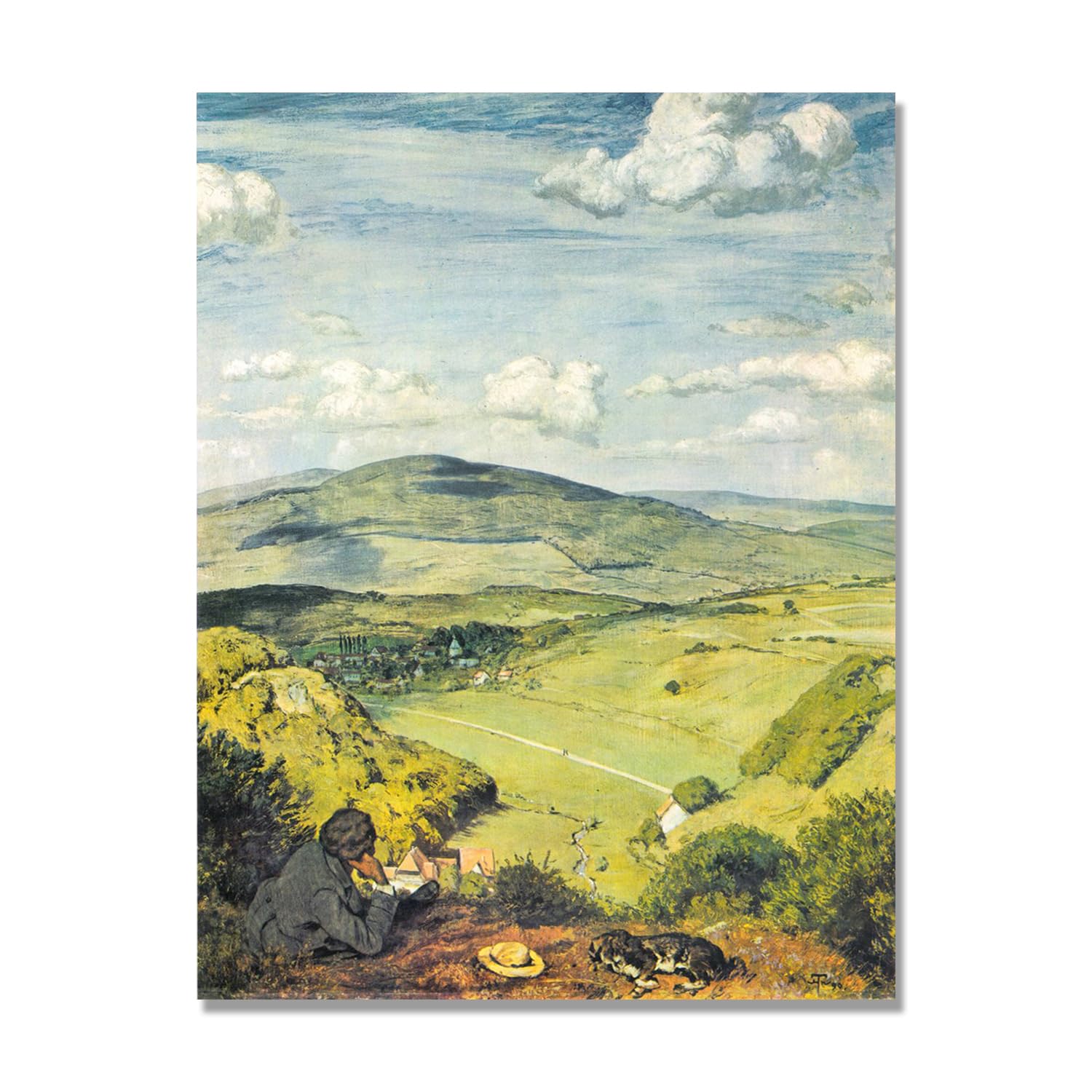 NHLDZYH Hans Thoma Style Canvas Wall Art - (Taunus landscape), German Romantic Realism Painting with Symbolic Nature, Rustic Country Home Decor. 80x105cm-31.5x41.3in. Only Canvas