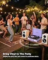 Vista 5 de Tocadiscos de Vinilo Bluetooth con Altavoces Integrados, Transmisión por Correa de 3 Velocidades, Reproducción y Grabación USB, Regalo Retro