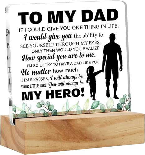 Placa de acrílico con soporte de madera para el hogar, oficina, regalo de papá de hija, a mi papá, regalo de recuerdo