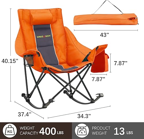Miniatura 3 de Silla mecedora de gran tamaño con reposacabezas y soporte para tazas, capacidad de 400 libras, tela Oxford 600D, silla mecedora portátil fácil de