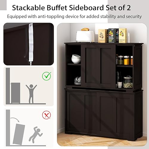 Vista 89 de Costzon - Aparador de almacenamiento para cocina, gabinete apilable antiguo para el hogar armario de bufé para el comedor