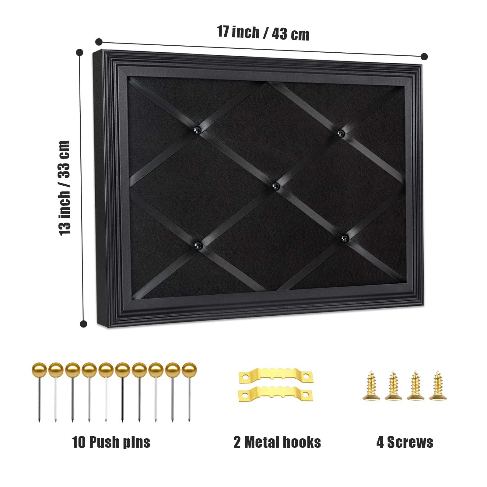 Aitakatta Black Felt Memo Pin Board With Criss-Cross Ribbons, Wall Decor - 17x13 Inches, 17"x13" - Image 2