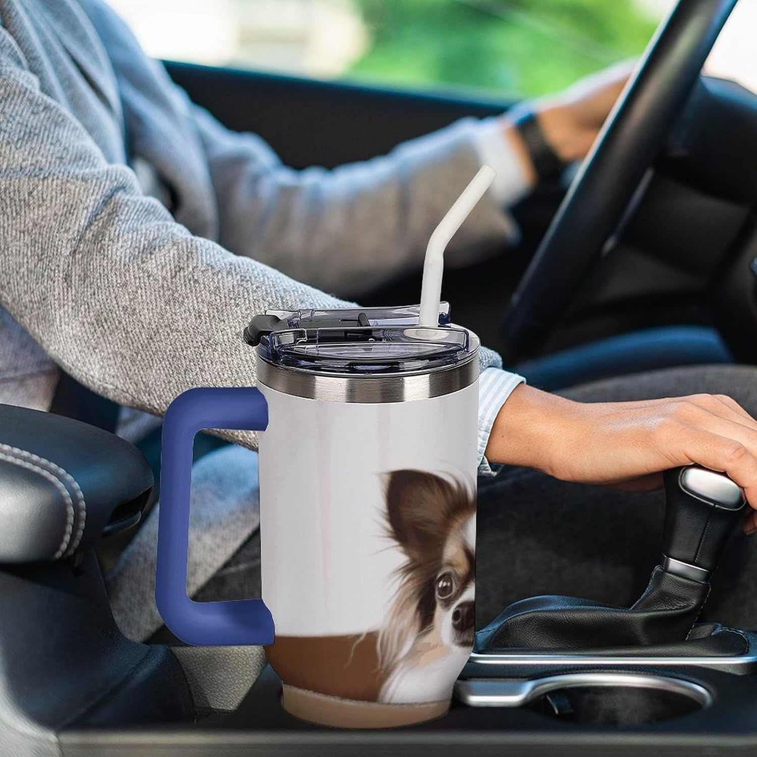 Papillon in The Box Tumbler 40 Oz with Handle&Lid Large Car Cup Stainless Steel Vacuum Travel Mug Insulated Water Bottle Leak-proof Portable Coffee Cup for Home Car Outdoor