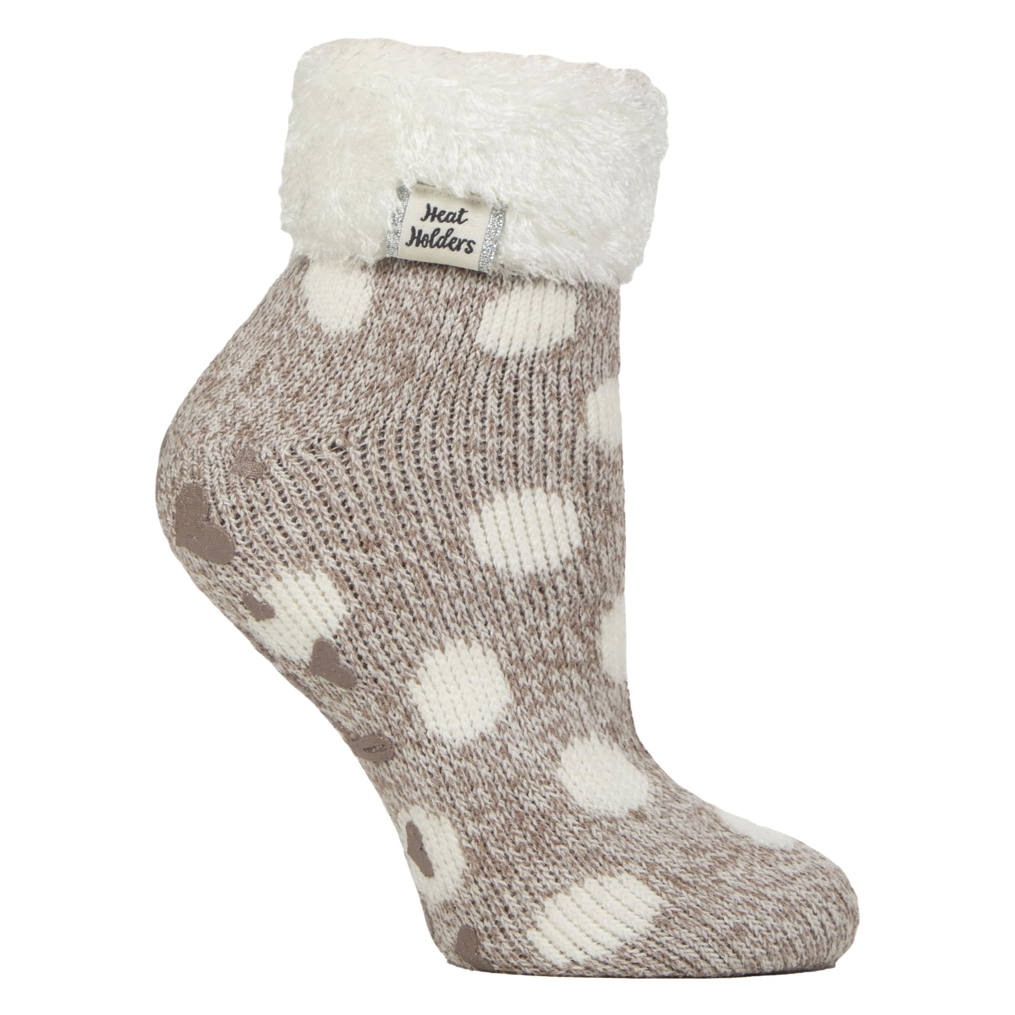 Heat Holders Women's Feather Turn Over Cuff (Dusky Brown Twist) Non Slip Thermal Low Cut Slipper Bed Socks