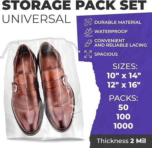 Miniatura 2 de Bolsas de viaje transparentes con cordón para zapatos. Bolsas de polvo de PE de 2 mil para zapatos con cordones. Bolsas de plástico con cordón