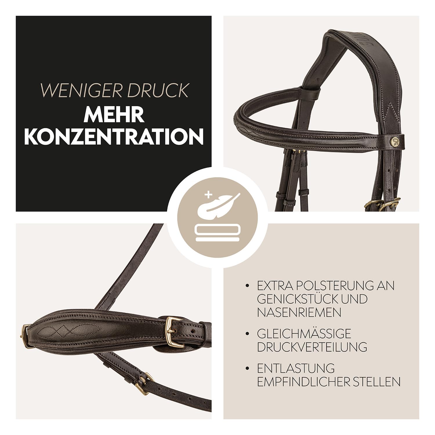 SUNRIDE Brida hannoveriana (Hannover) con riendas de Cuero Genuino Montar de Forma Relajada (Pony, marrón)