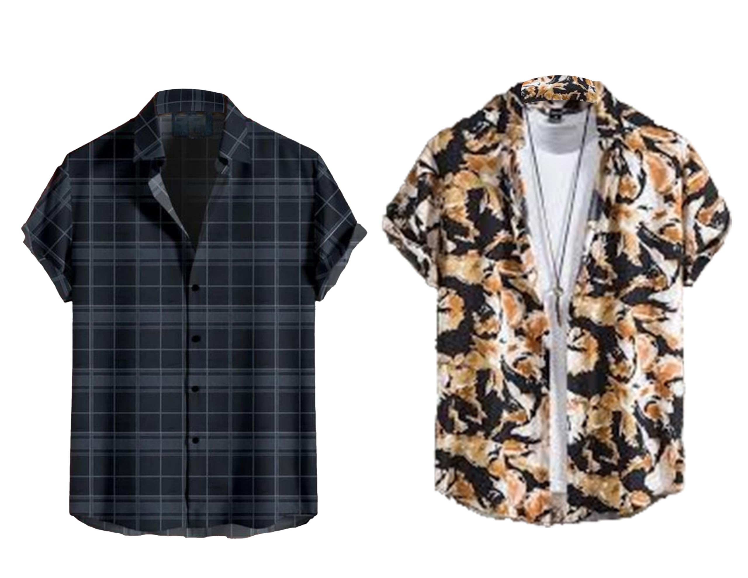 NeupogenMen's Printed Lycra Classic Collar Short Sleeve Regular Fit Casual Shirt Pack of 2 (M_E_7678781)