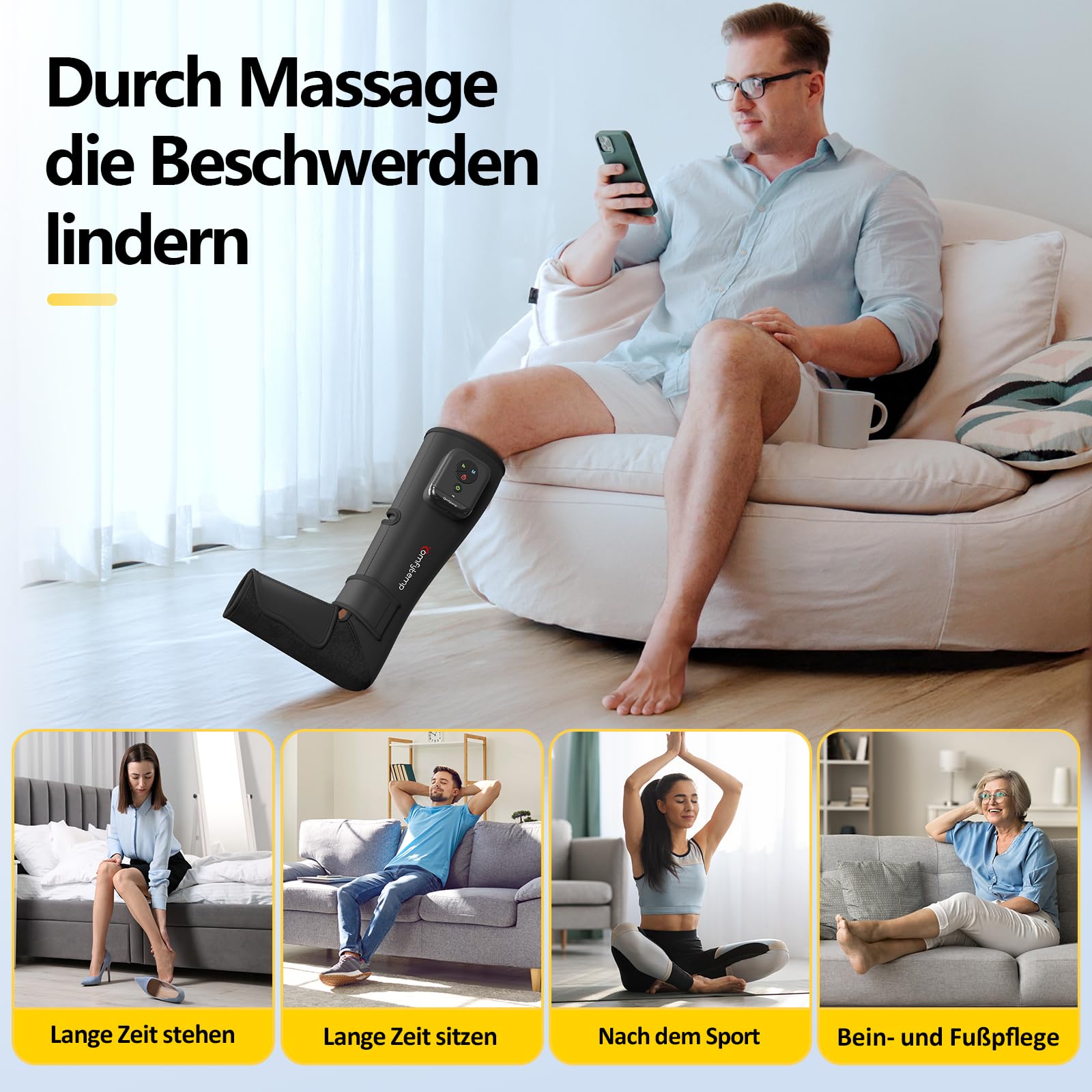 Comfytemp Kabelloses Bein- und Fußmassagegerät Beinmassagegerät Luftkompression Massage für Fuß Beine Waden Unterschenkel, Massagegerät mit DIY（1 Stück ）Geschenke für Mütter, Frauen, Mama, Papa