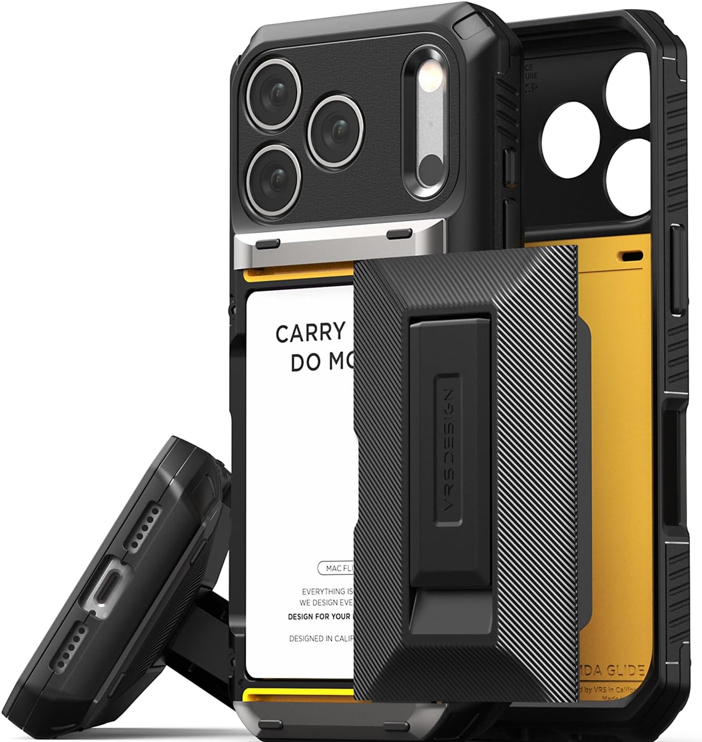 VRS DESIGN Damda Glide Hybrid Phone Case Designed for iPhone 15 (2023), Functional Sturdy Wallet Card Holder Kickstand Case Compatible with iPhone 15 (Matte Black)