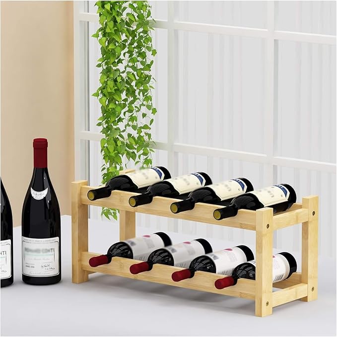 Estante para Vinos de Bambú 8 Botellas 2 Niveles para Mostrador miniatura 6