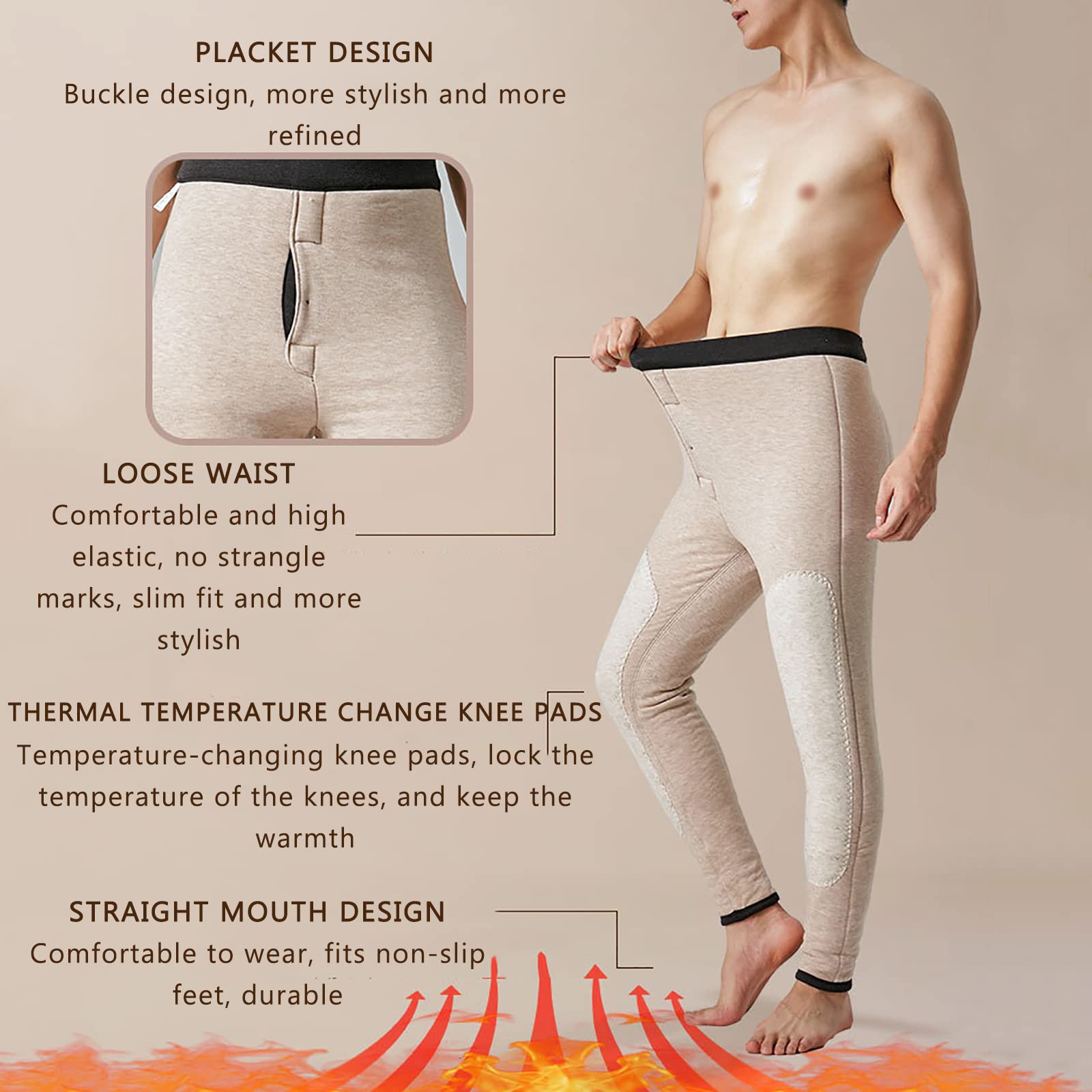 Uomo Termico Long Johns Bottoms Pantaloni Base Layer Intimo Winter Leggings Pantaloni(Size:3XL,Color:Nero)