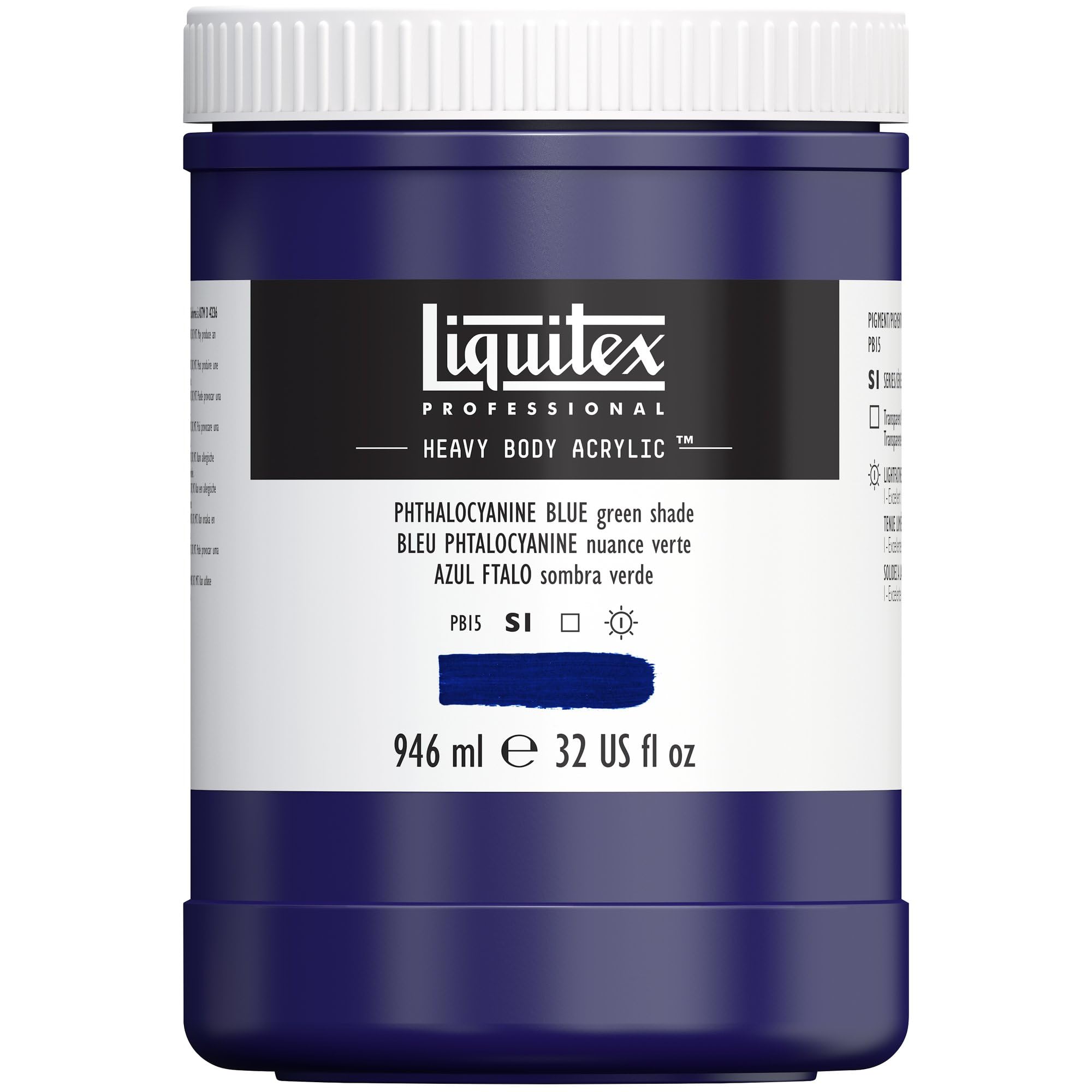 Liquitex 4413316 Professional Heavy Body Acrylfarbe in Künstlerqualität mit ausgezeichneter Lichtechtheit in buttriger Konsistenz, 946ml Topf - Phthaloblau (Grünton)