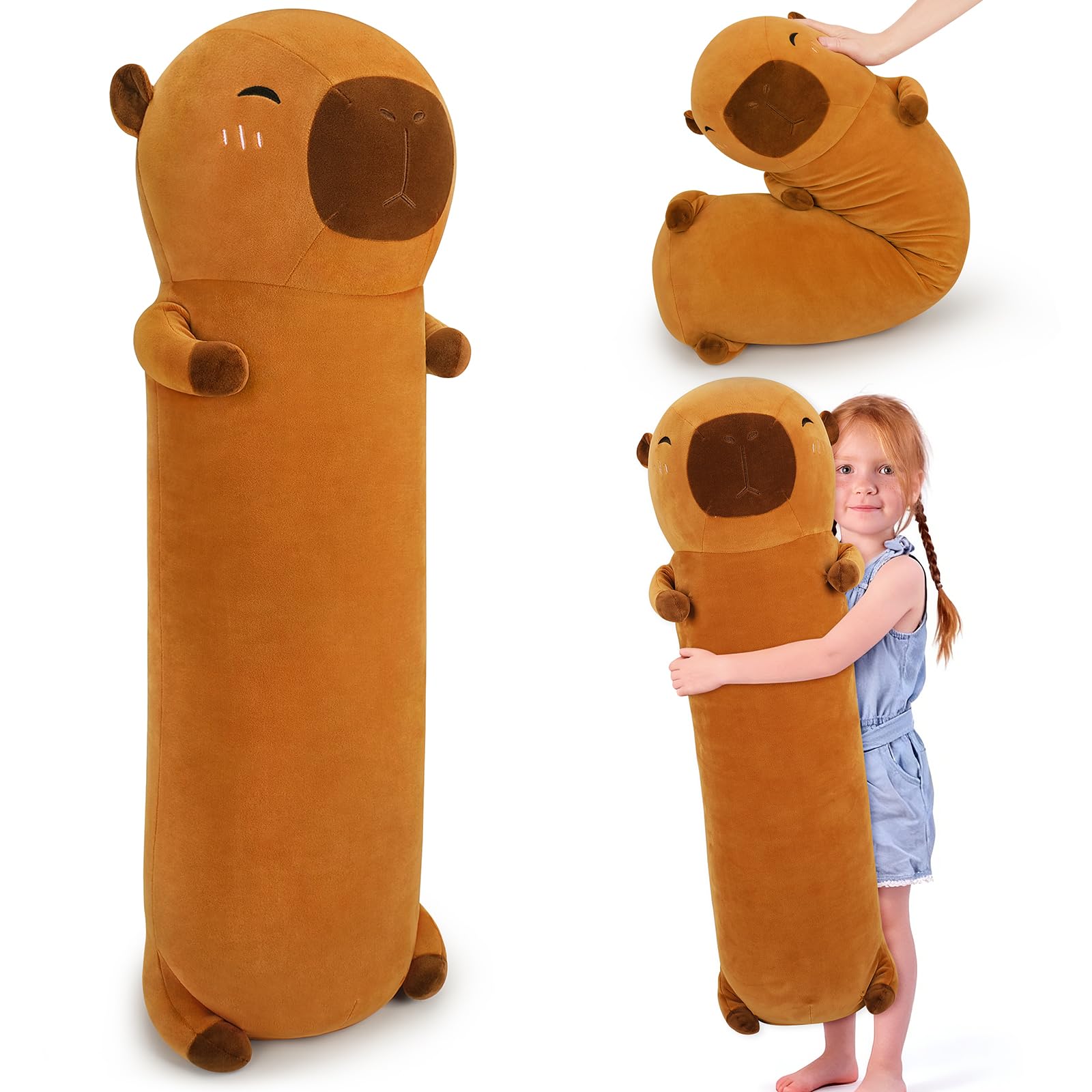 Auspicious beginning 33.46inch Capybara Toy 2.54lb Long Animal Plush Capybara Weighted Large Plush Pillow Stuffed Animal Weighted Plushie Cuddly Toy Anime Hugging Pillow Cute Toy Soft Gift For Unisex