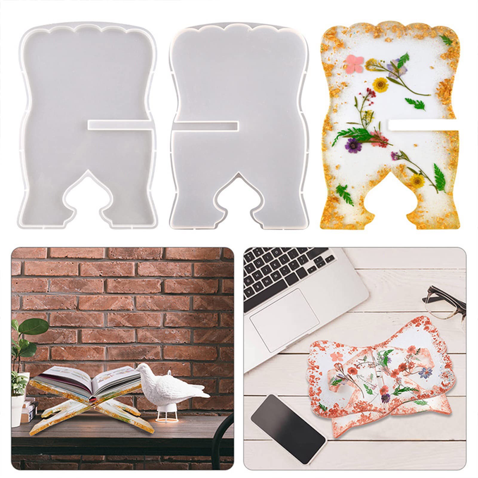 Yalulu Lot De 2 Moules En Silicone Pour Support De Livre, Support De Musique, Support De Lecture De Livres, Moules En Résine époxy Pour étagère